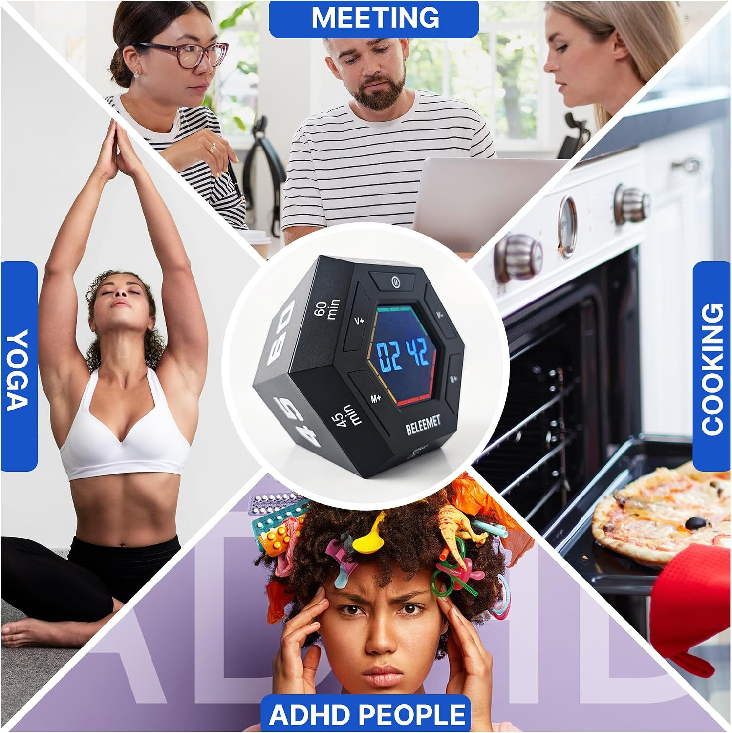 Pomodoro Timer,Hexagon Cube Magnetic Flip,ADHD Tools for Adults/Kids Task Timer