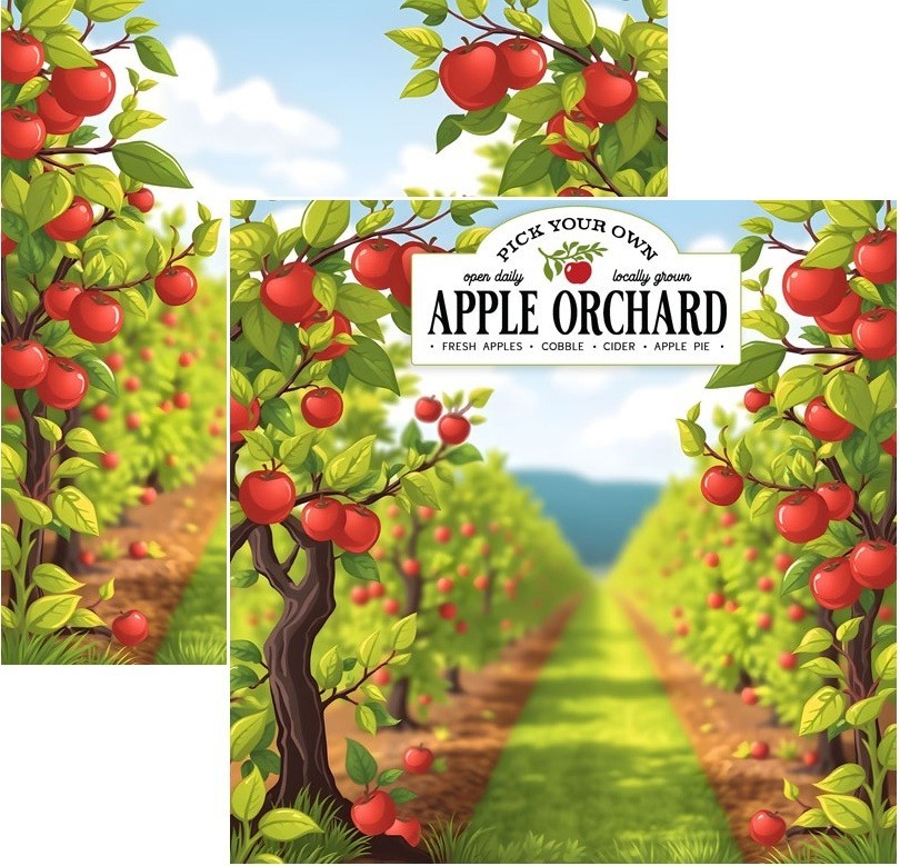 Locally Grown - Apple Orchard, DS scrapbook paper - Scrapbook Customs 31109