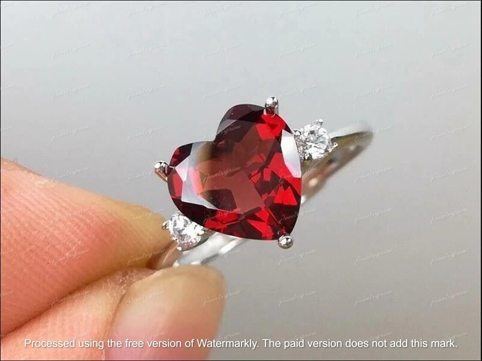 2Ct Heart Cut Lab Created Ruby Love Engagement Ring 14K White Gold Plated