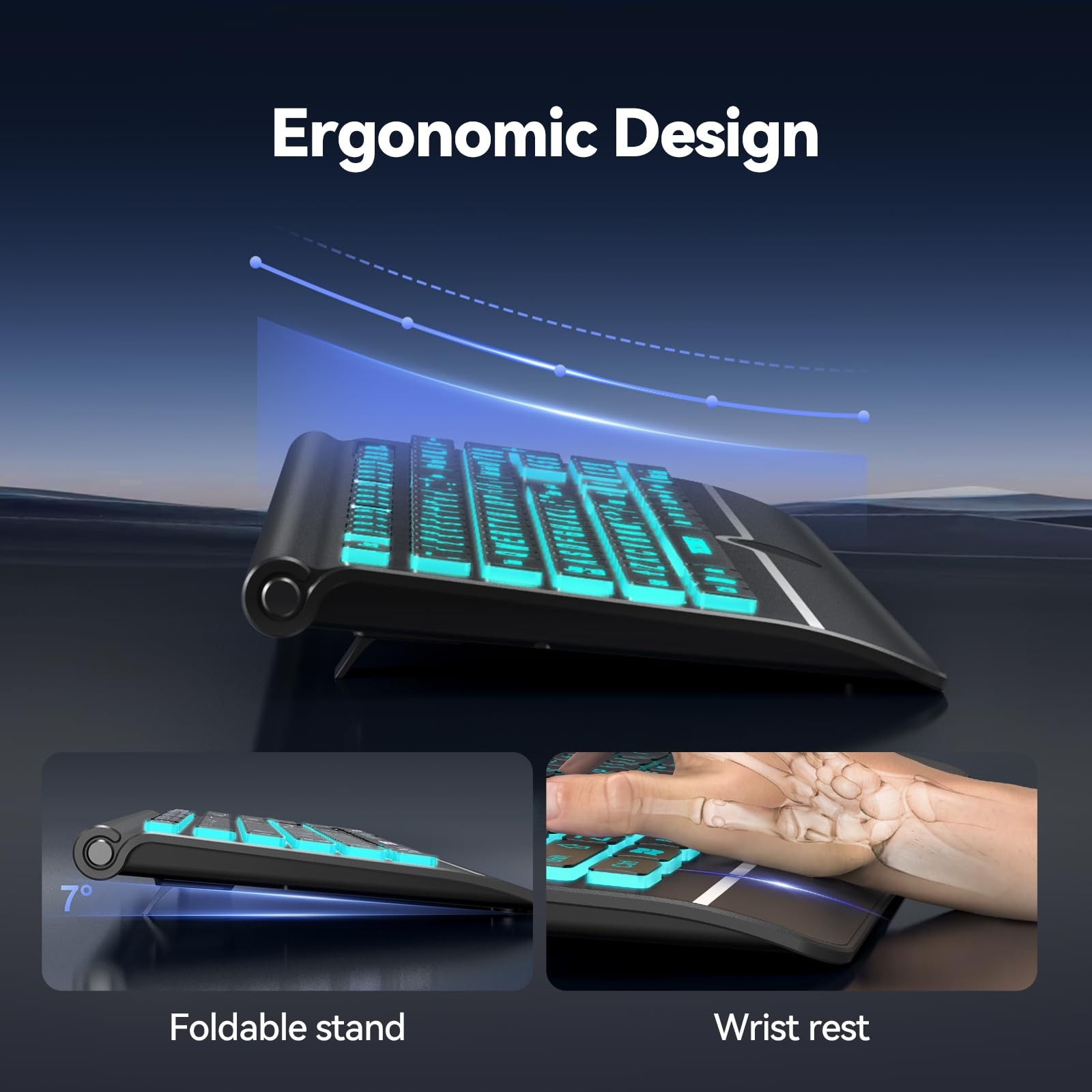 TECKNET Large Print Backlit Keyboard, Wired USB-A Computer Keyboard with Wris...