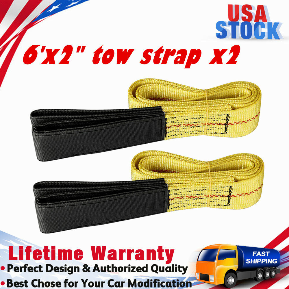 2 Pack 6' x 2" 9000LBS Nylon Lifting Sling Flat Loop Tow Strap Web Lift Sling