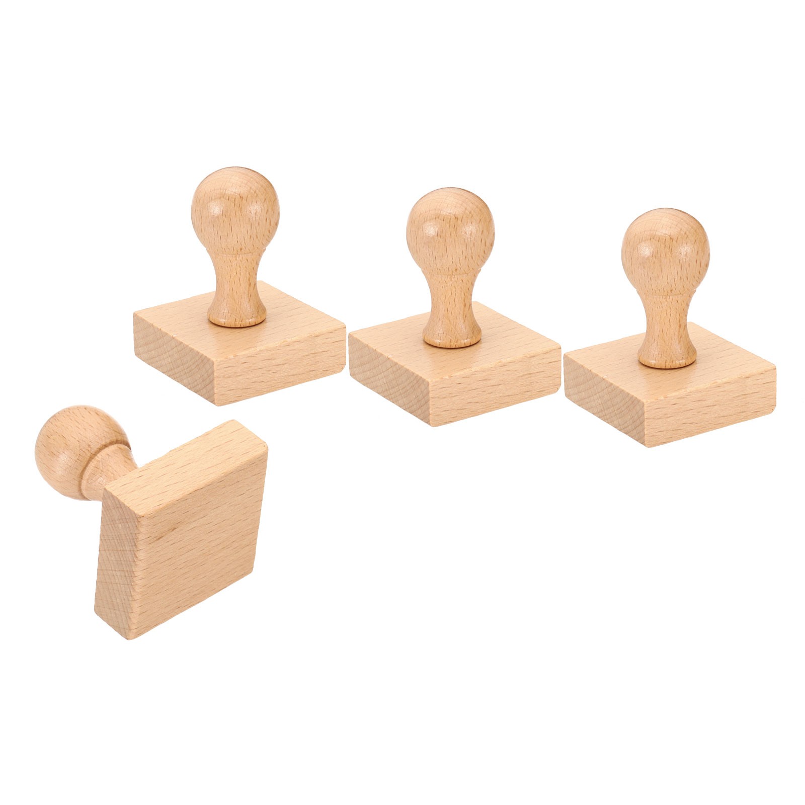 45mm Stamp Wood Square Handle, 4pcs Wooden Knobs Stamp Mounts Drawer Pulls