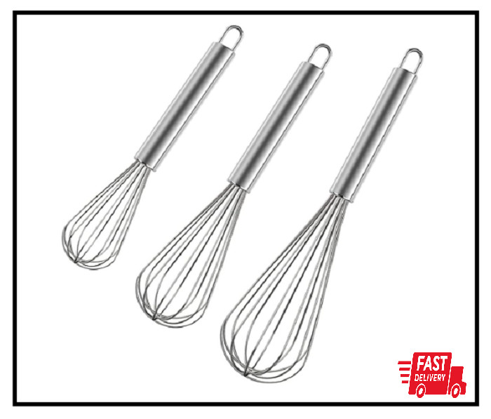 3 Pack Stainless Steel Whisk Set for Cooking Whisking Blending, 8/10/12 Inch