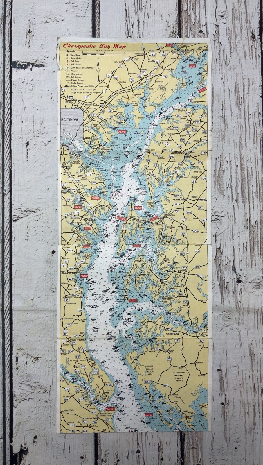 VTG Chesapeake Bay Map 1965 Fishing Calendar Launching Ramps Maryland Time Table