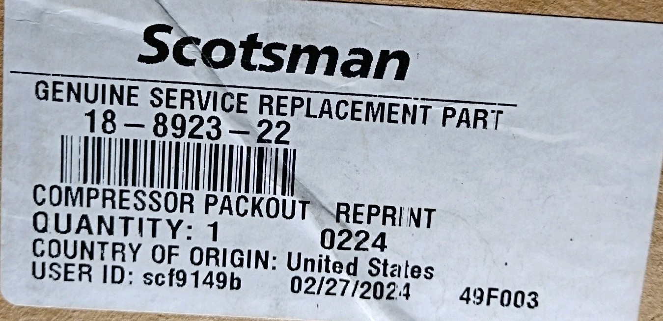 Scotsman Compressor 18-8749-22 - Genuine OEM Replacement Part Packout Original