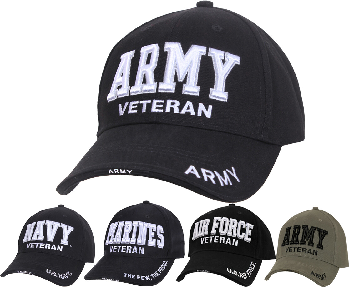 US Military Veteran Deluxe Hat Army Navy Marines Air Force Vet Adjustable Cap