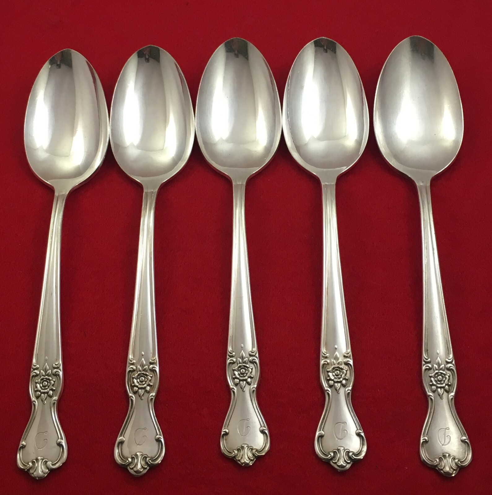 International SIGNATURE 1950 Mono D Silverplate 5-Oval Soup Spoons Flatware