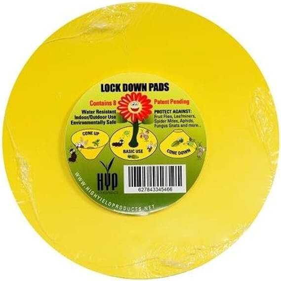 High Yield Lock Down Pads 6" Round - Pack of 8 Sticky Traps - Hydroponic Garden