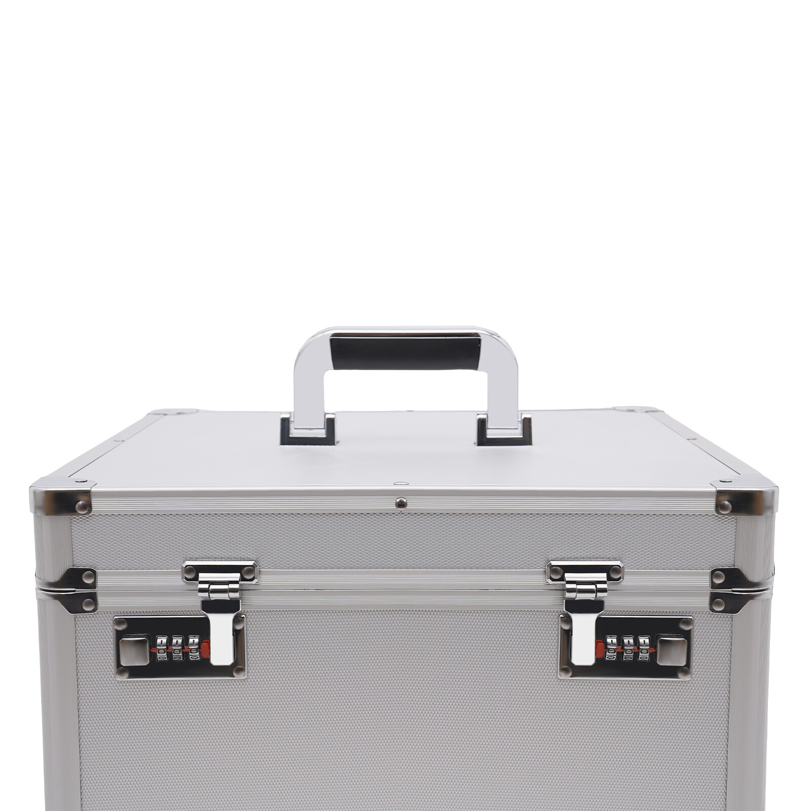 Vinyl Record Storage Box with Combination Lock for 50 Records, Silver