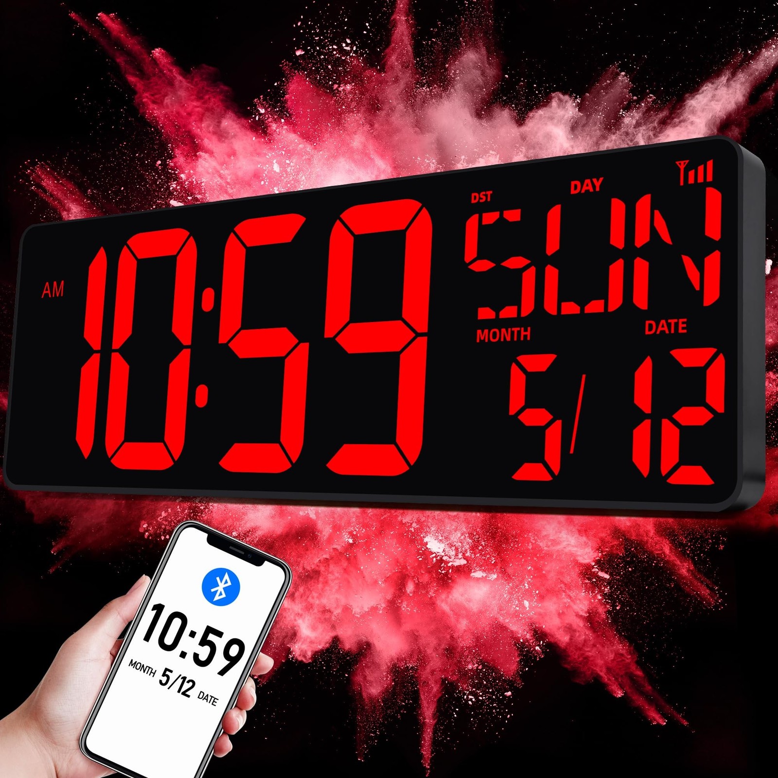 TXL 17.2'' Bluetooth Large LED Digital Wall Clock, Large Display Date and Tem...