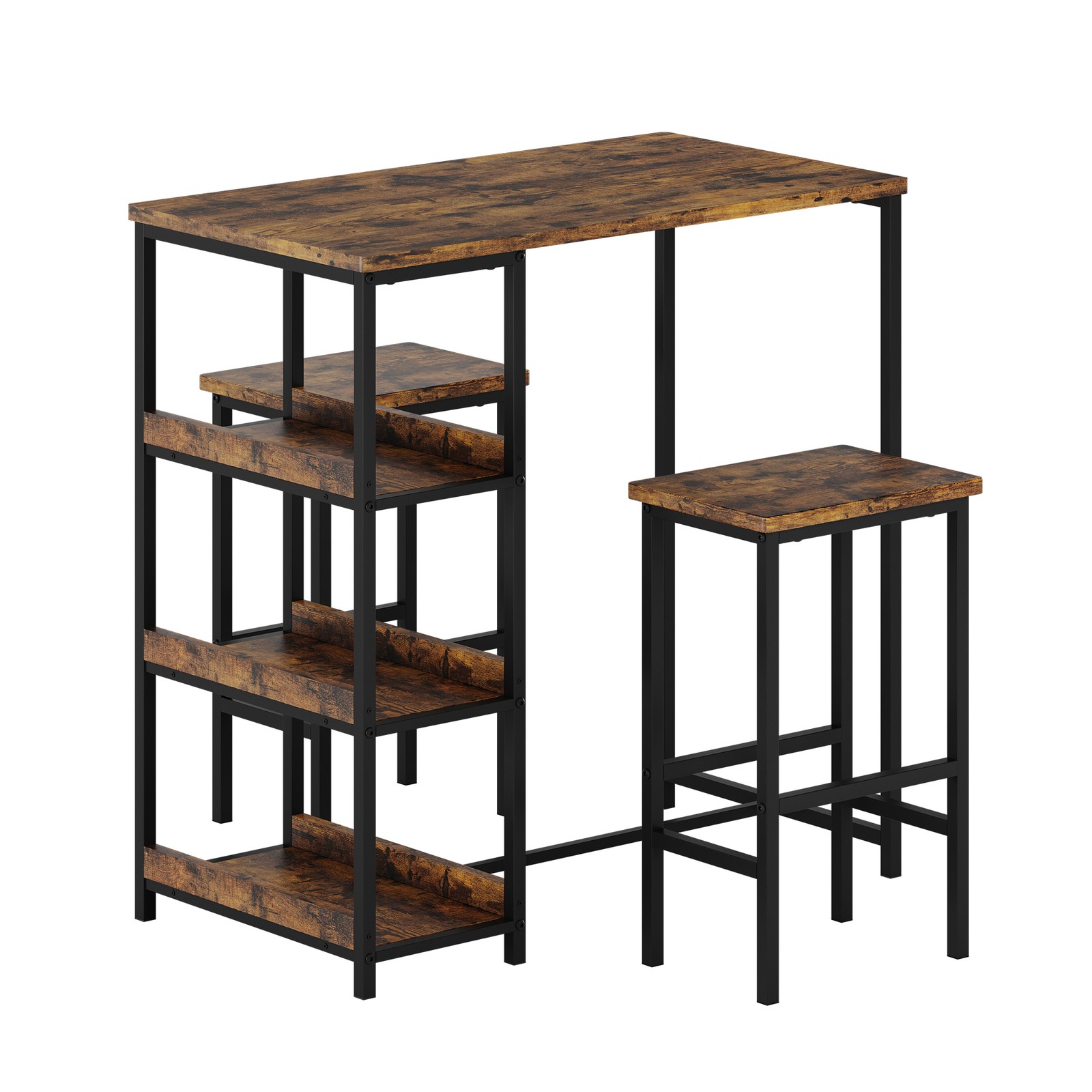 3-Piece Kitchen Table Set with Storage Shelves & 2 Bar Stools for Small Spaces