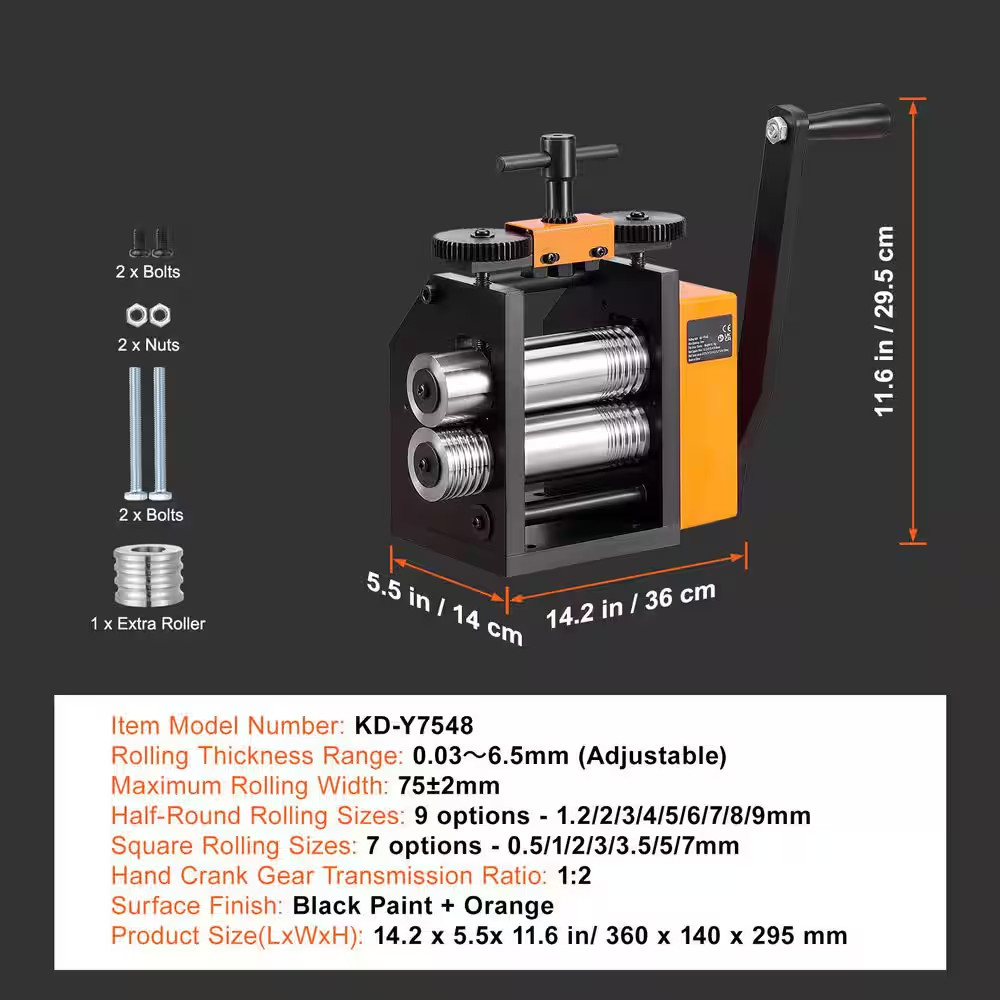 75 Mm Jewelry Rolling Mill, 3-In-1 Multi-Function Rolling Machine, 1:2 Gear Rati