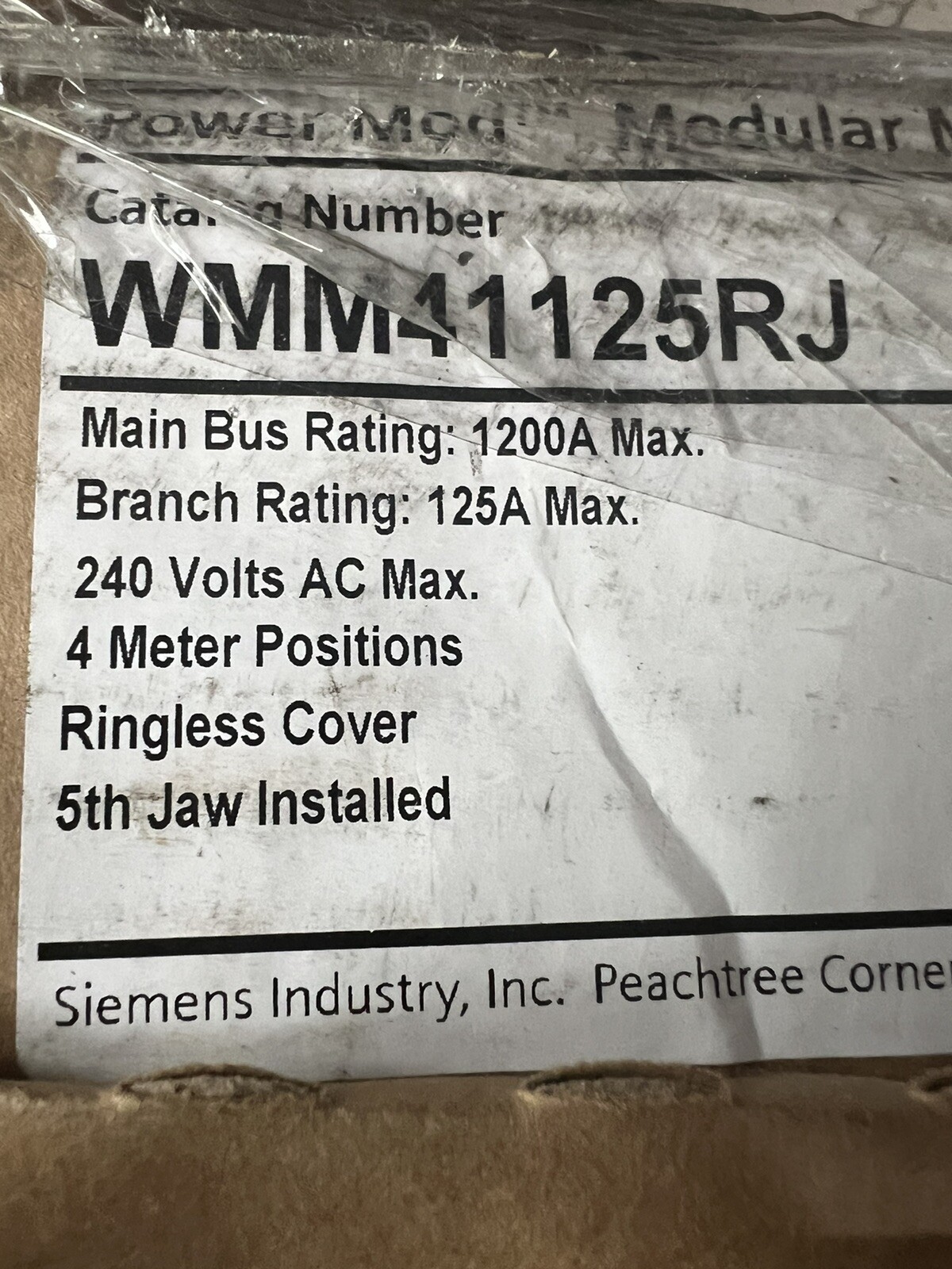 SIEMENS WMM41125RJ 1200 / 125 AMP METER MOD 4-GANG RINGLESS 5 JAW 240V 1Ø. New!