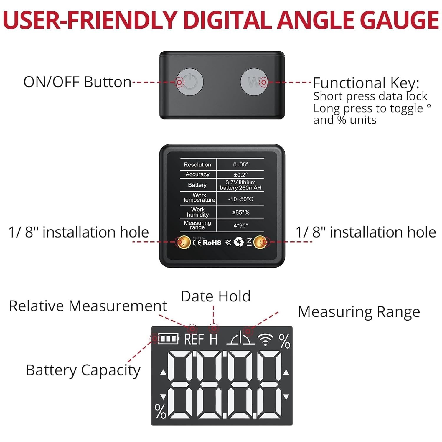 High-Precision Waterproof Angle Measuring Tool - Ideal for DIY & Construction