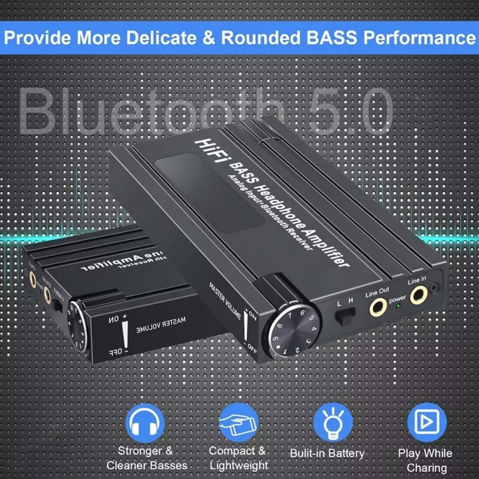 HiFi Headphone Amplifier 3.5mm with Bluetooth 5.0 Receiver - Portable 16-600Ω