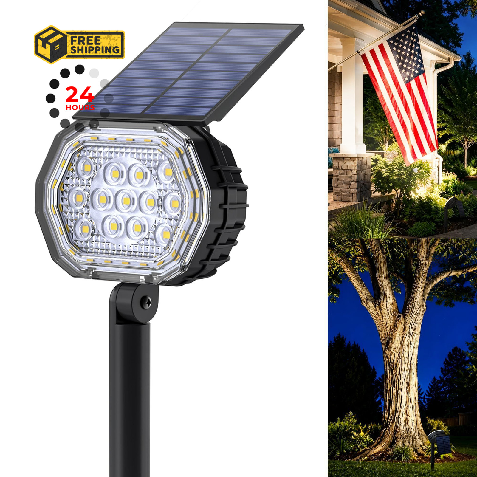 ESUNYD Solar Spot Lights Outdoor Waterproof IP65, 3 1 Pack, Neutral White