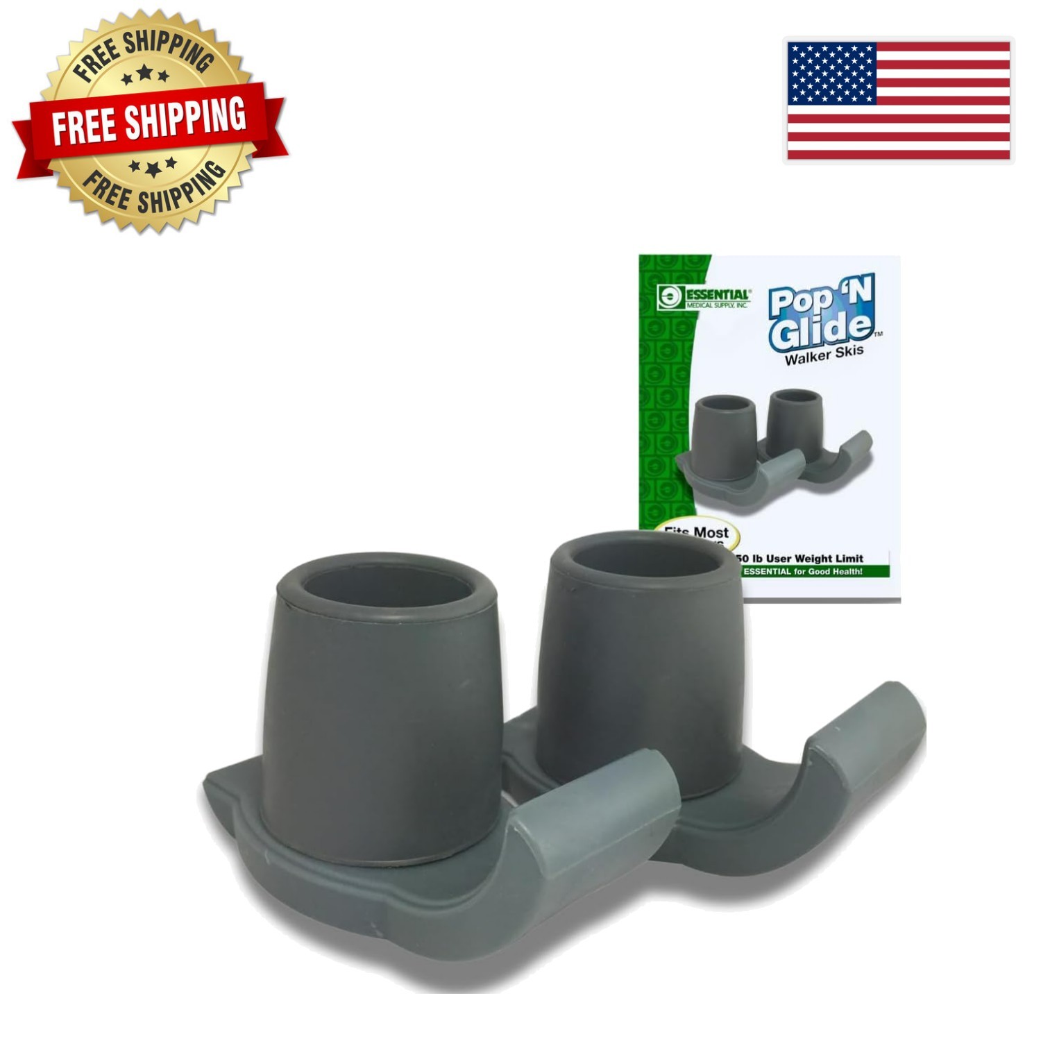 2 Pack Universal Fit Walker Ski Glides - Smooth, Safe Gliding for All Surfaces