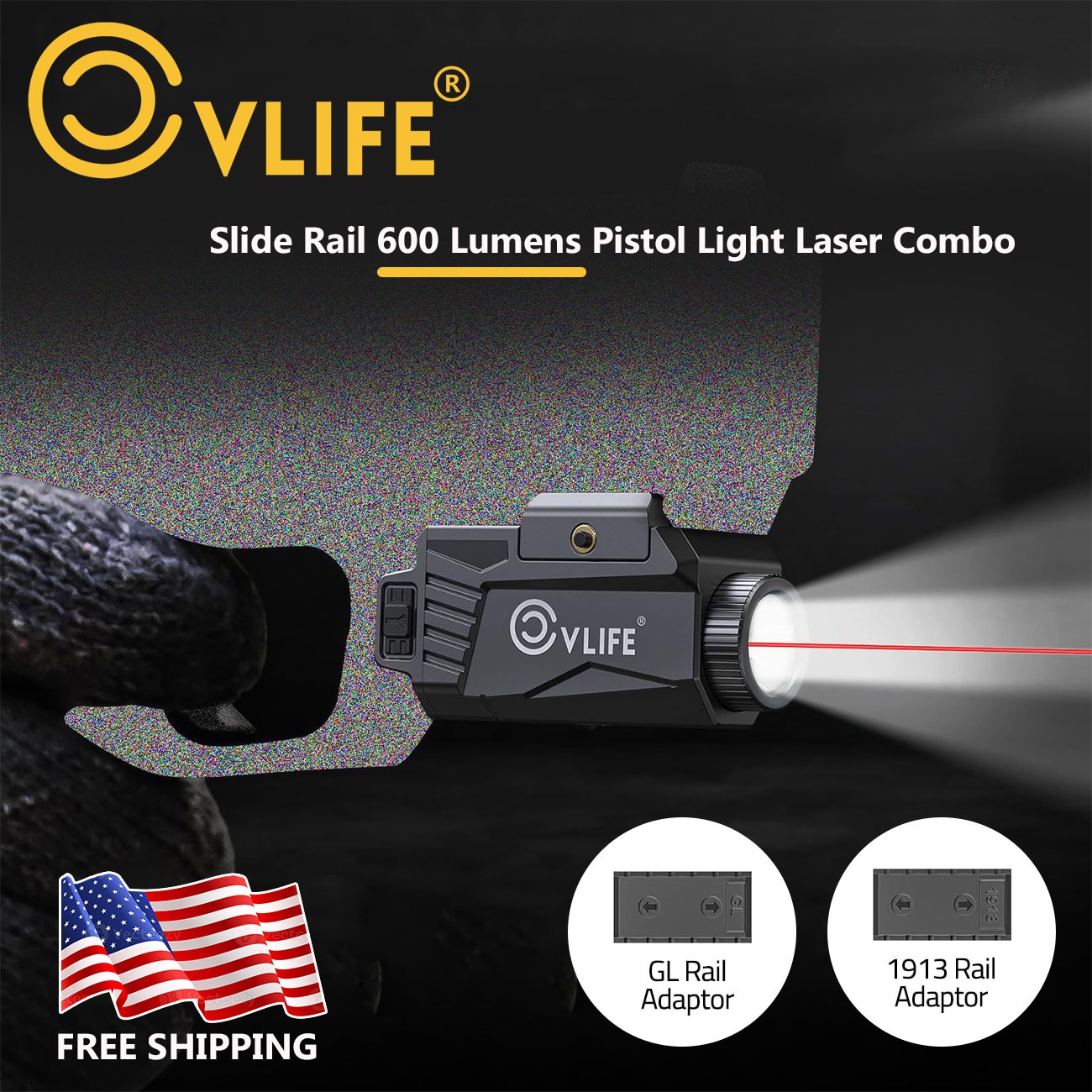600 Lumens Pistol Glock Light Red Laser Combo Rechargeable Slide Rail Guns Light