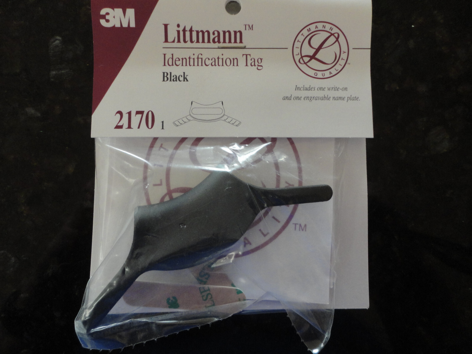 3M Littmann 2170 Stethoscope Identification Tag ~ Black ~ Brand New in Package!