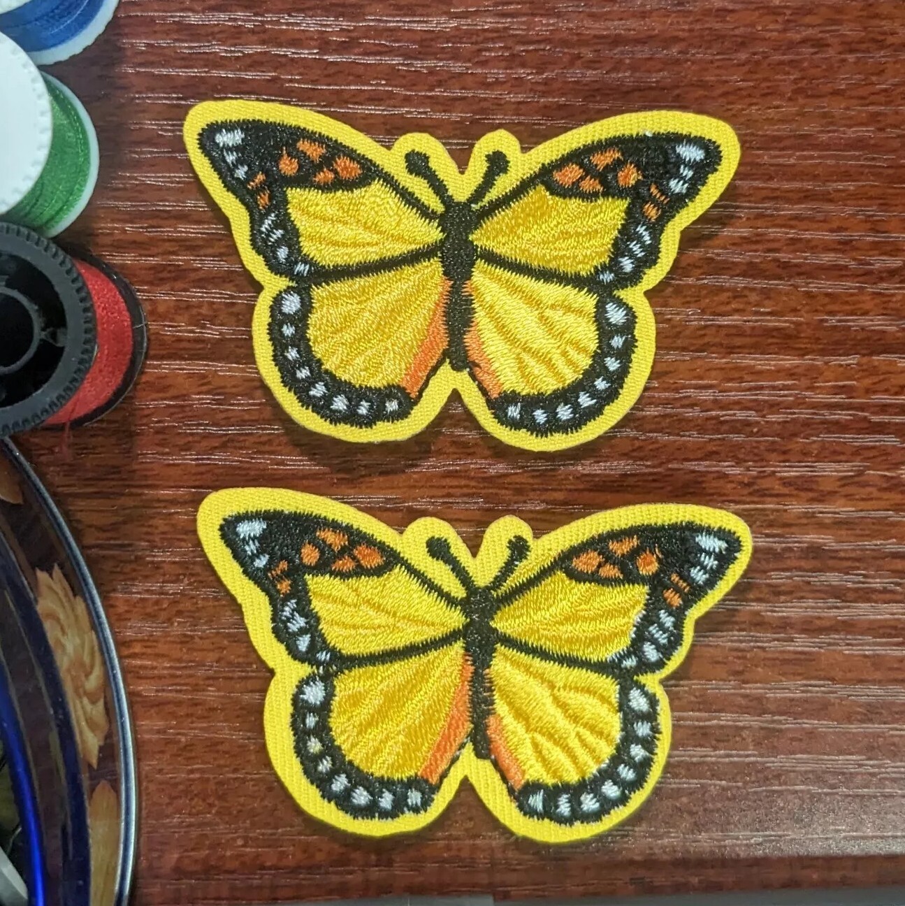 Butterfly Patch 2 Pieces Cute Yellow Monarch Bugs Embroidered Iron On 1.5x2.5"