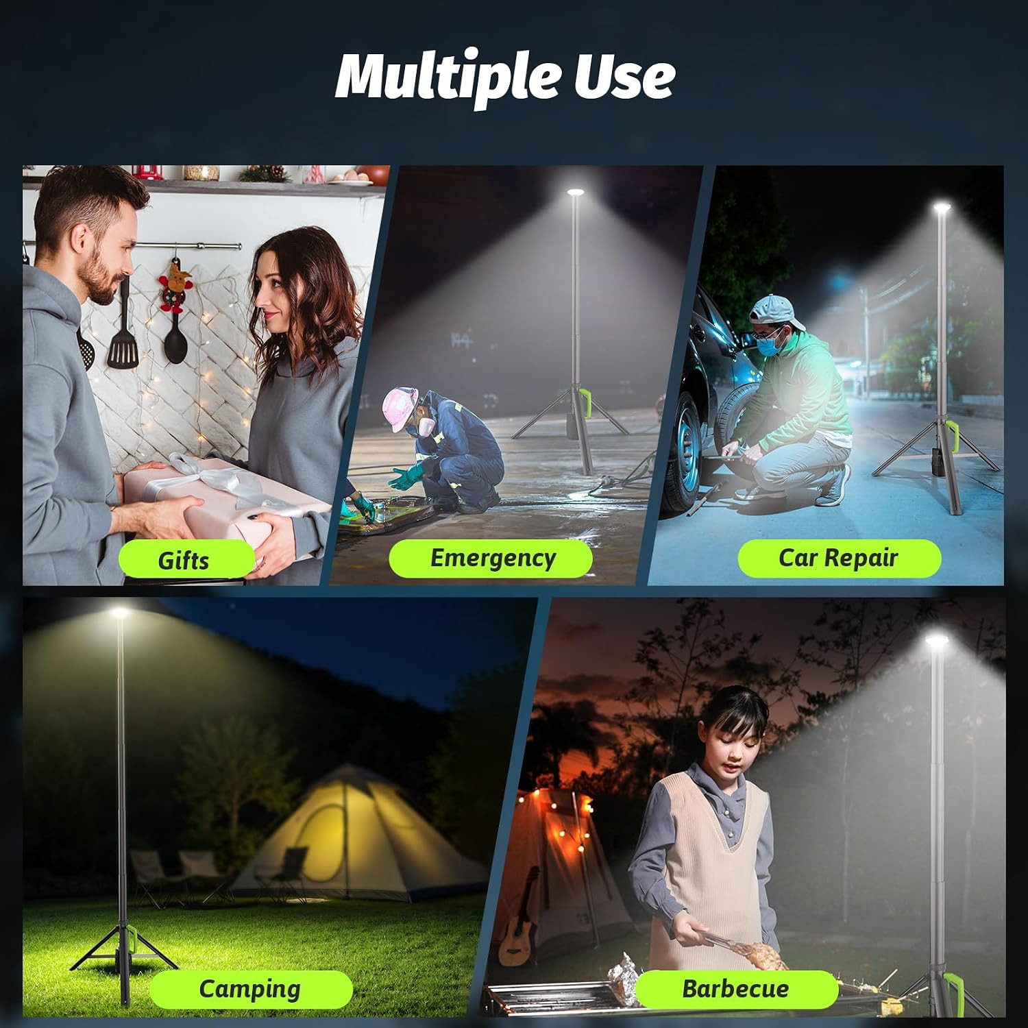 Rechargeable Telescopic Camping Light, 8.4FT LED Work Light with Tripod Stand &
