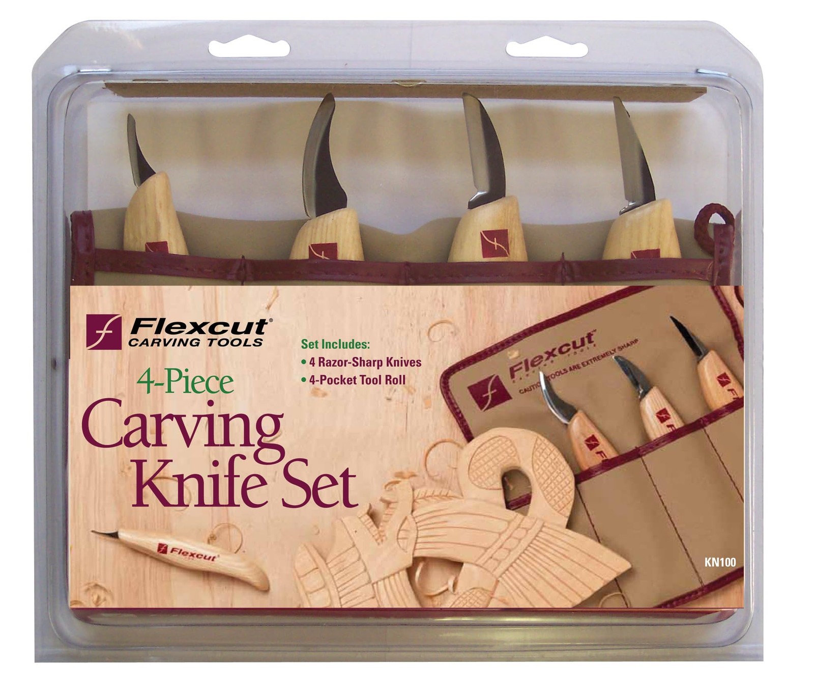Wood Carving Tools Set 4 Piece Carving Knife Set KN100, Whittling Knives Incl...