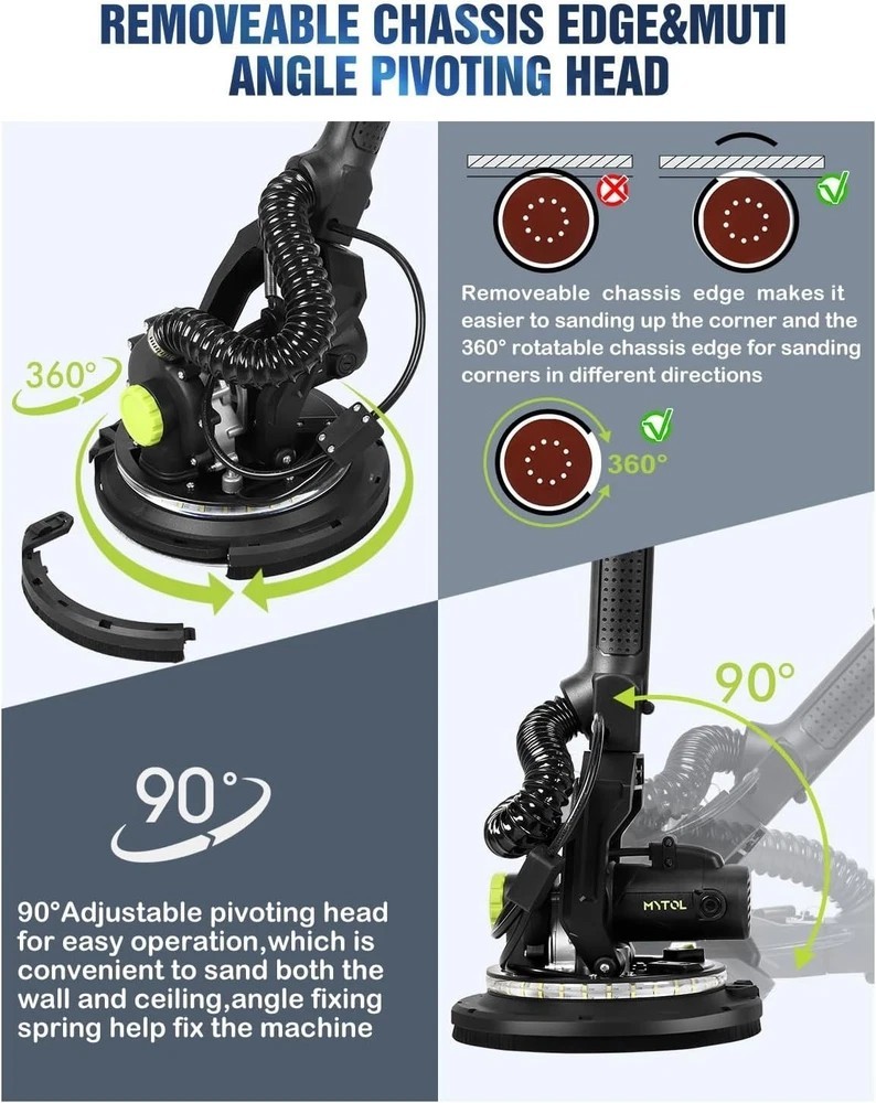 Electric Drywall Sander 7.2A Vacuum Dust Collection LED Light Variable Speed
