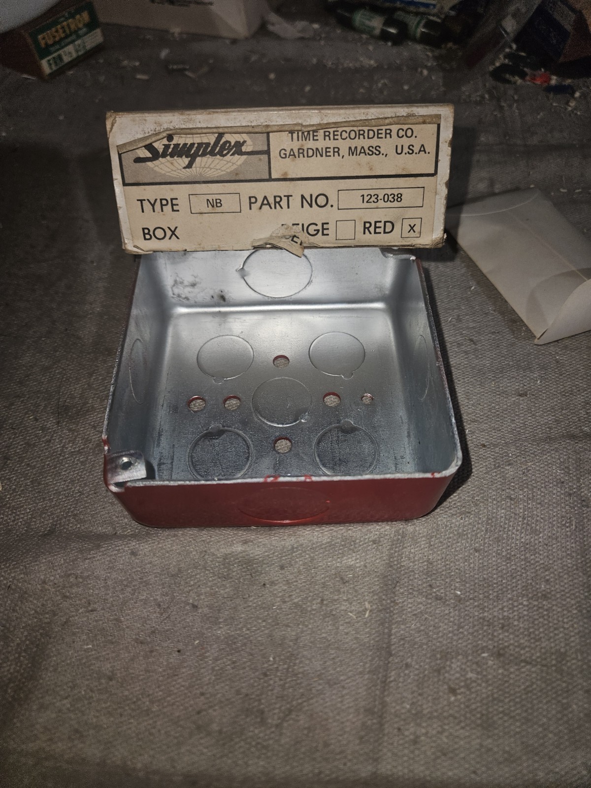 NEW SIMPLEX 123-038 TYPE-NB RED FIRE ALARM DEVICE METAL BACK BOX