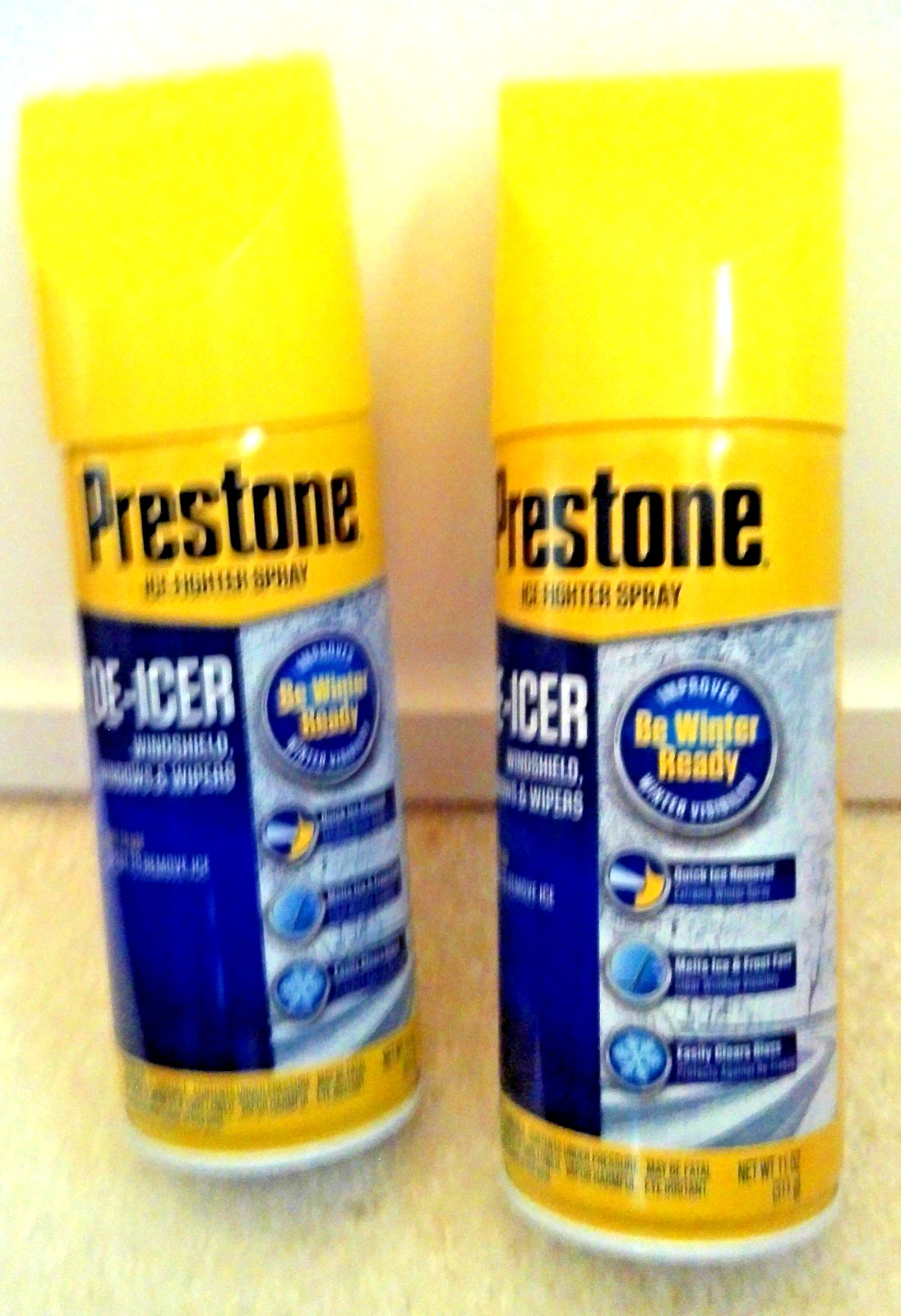 2 PRESTONE Windshield De-Icer-Spray Canister Built In Ice Scraper 11 oz Pk of 2