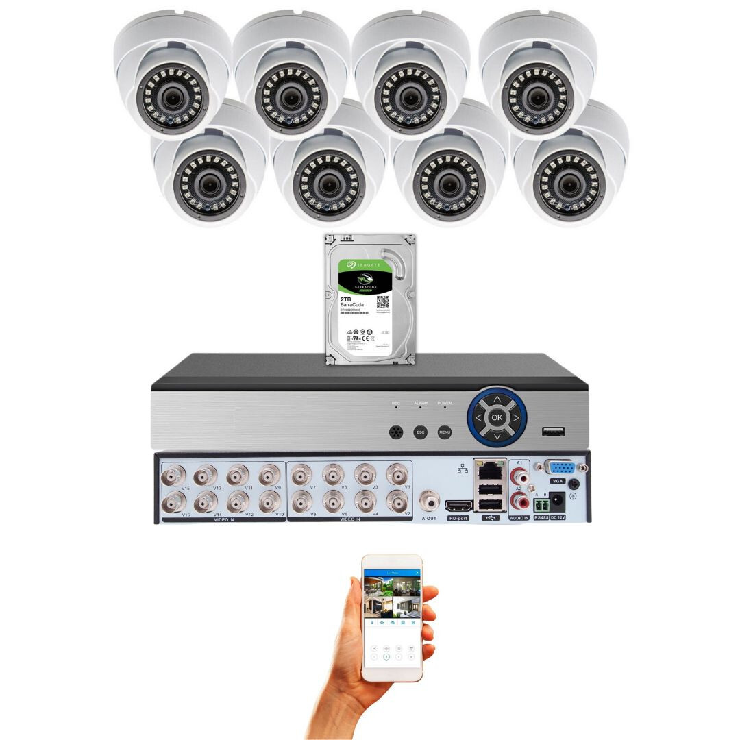 Evertech  16 Channel 8 Dome Security Camera System 2TB H.265 Surveillance DVR