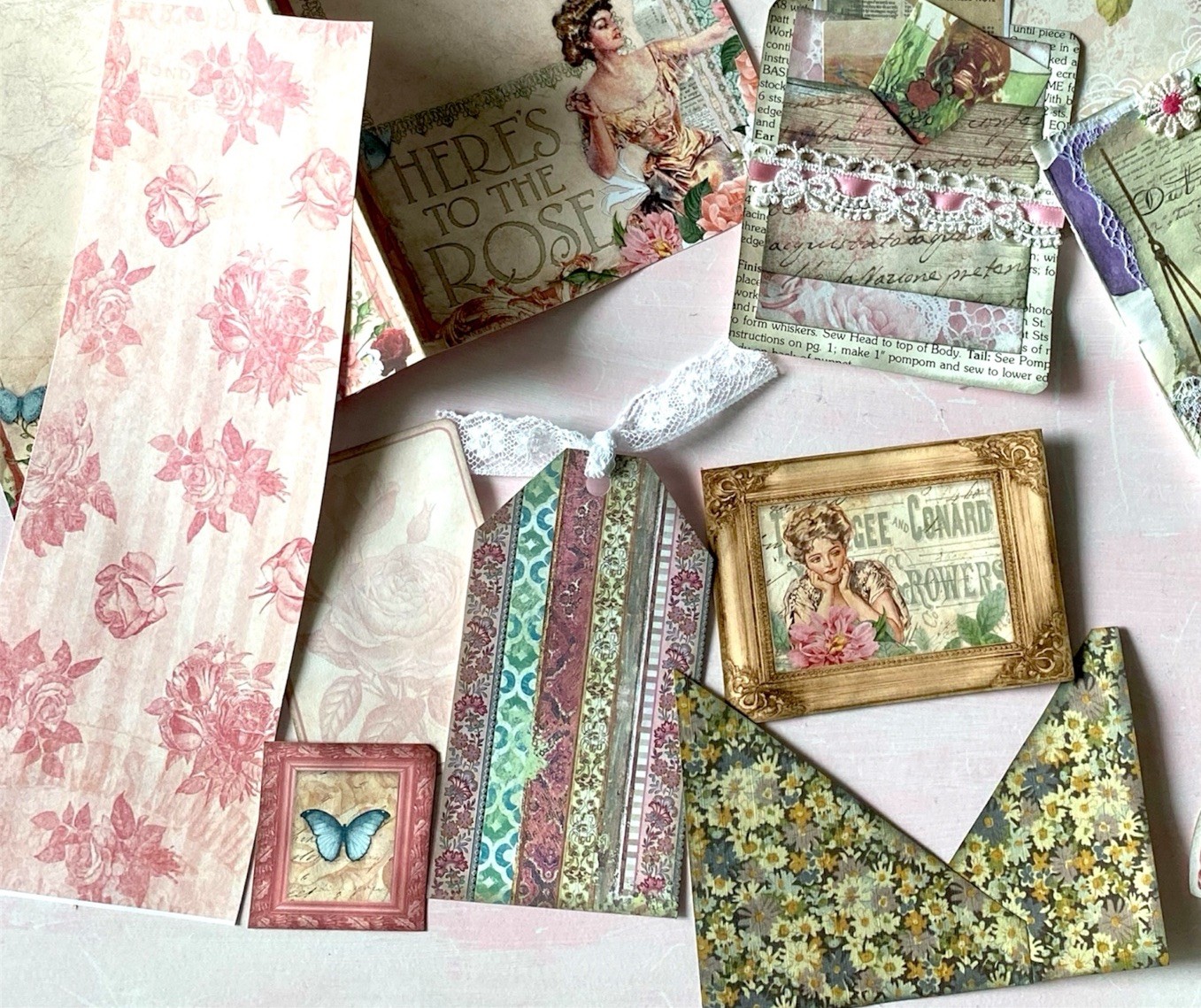 10pc Shabby Chic Handmade Junk Journal Making Kit Ephemera, Lace, Cards, Pockets