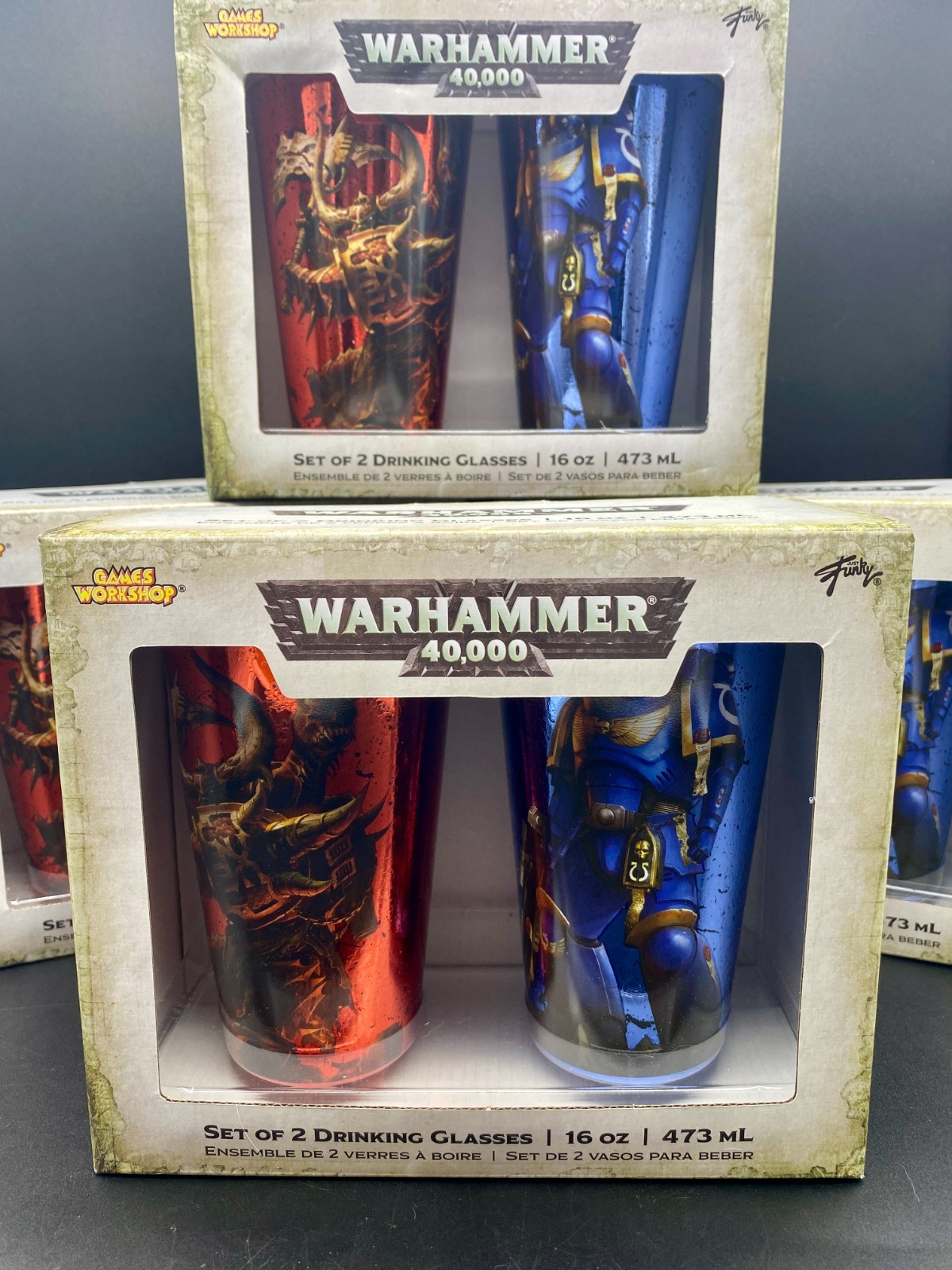 Rare 2019 Warhammer 40,000 Space Marines & Chaos Marines 16 Oz. Drinking Glasses