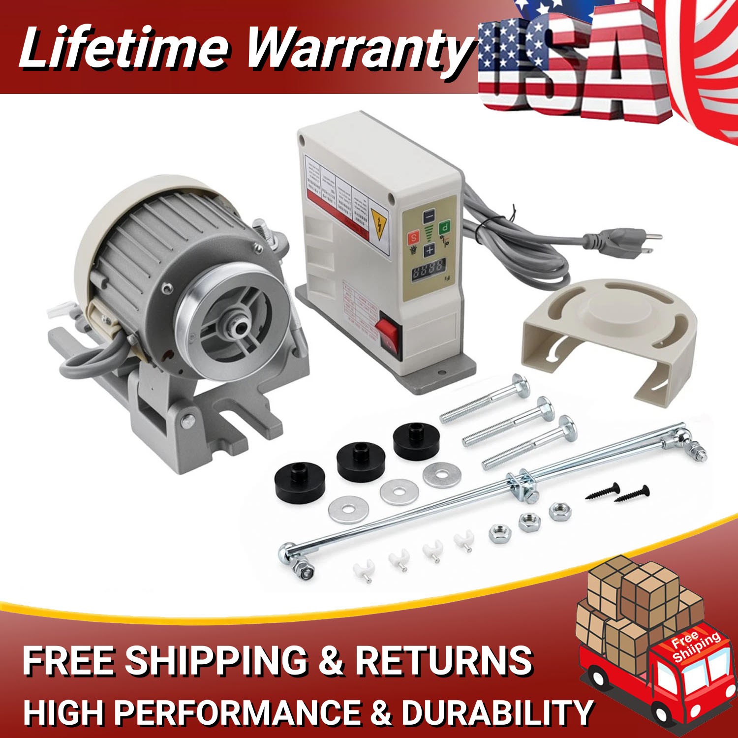 Sewing Machine Servo Motor, 200 to 5000RPM, AC110V 750W 1HP Low Noise, Brand New