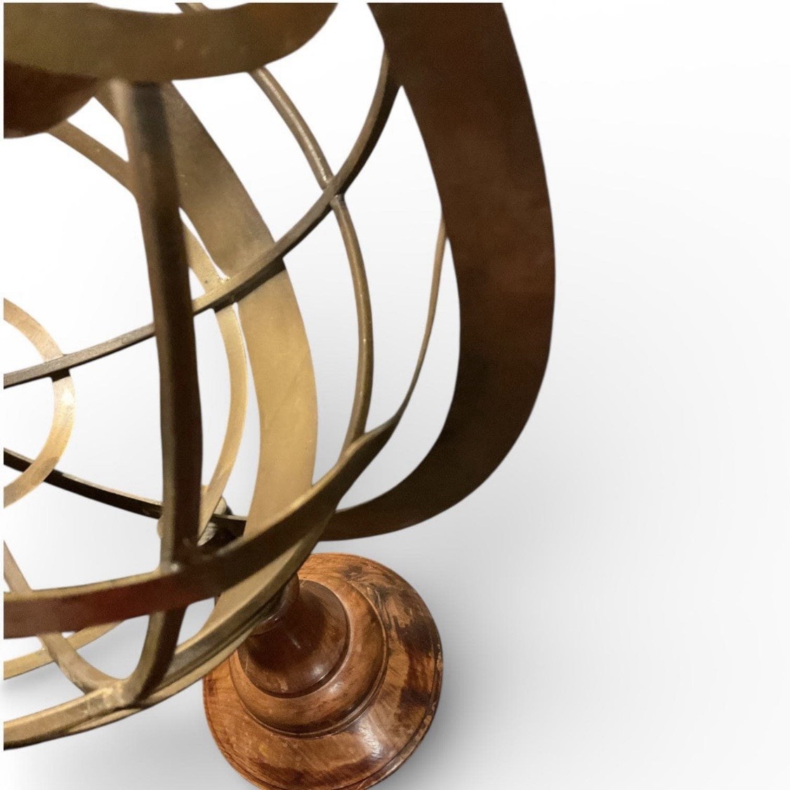 Large VTG Brass Wood Armillary Sphere Globe 20” Celestial Sculpture Library