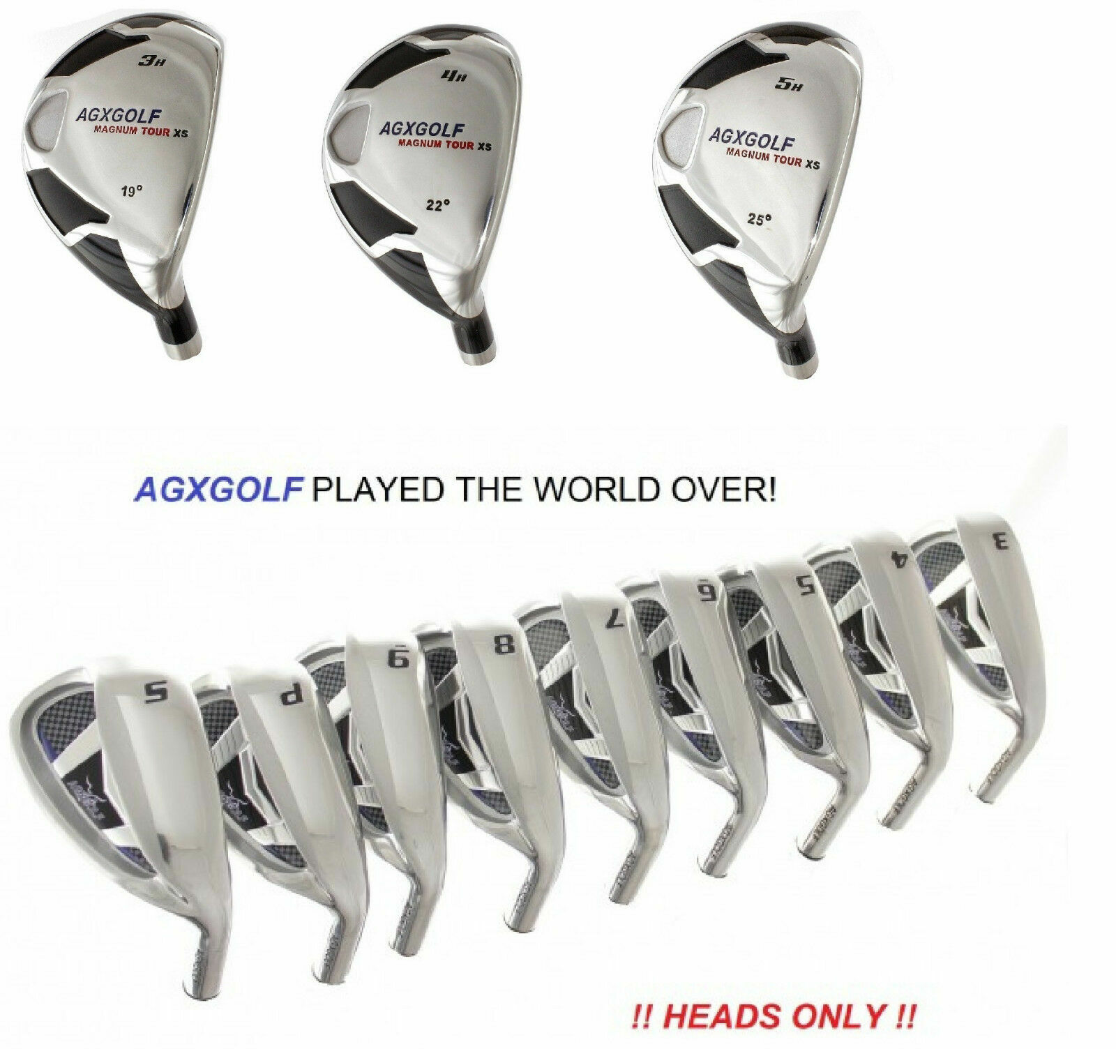 AGXGOLF Magnum XS WIDE SOLE RIGHT HAND Iron Heads: HY 3, 4 or 5: Irons 5-PW+SW.