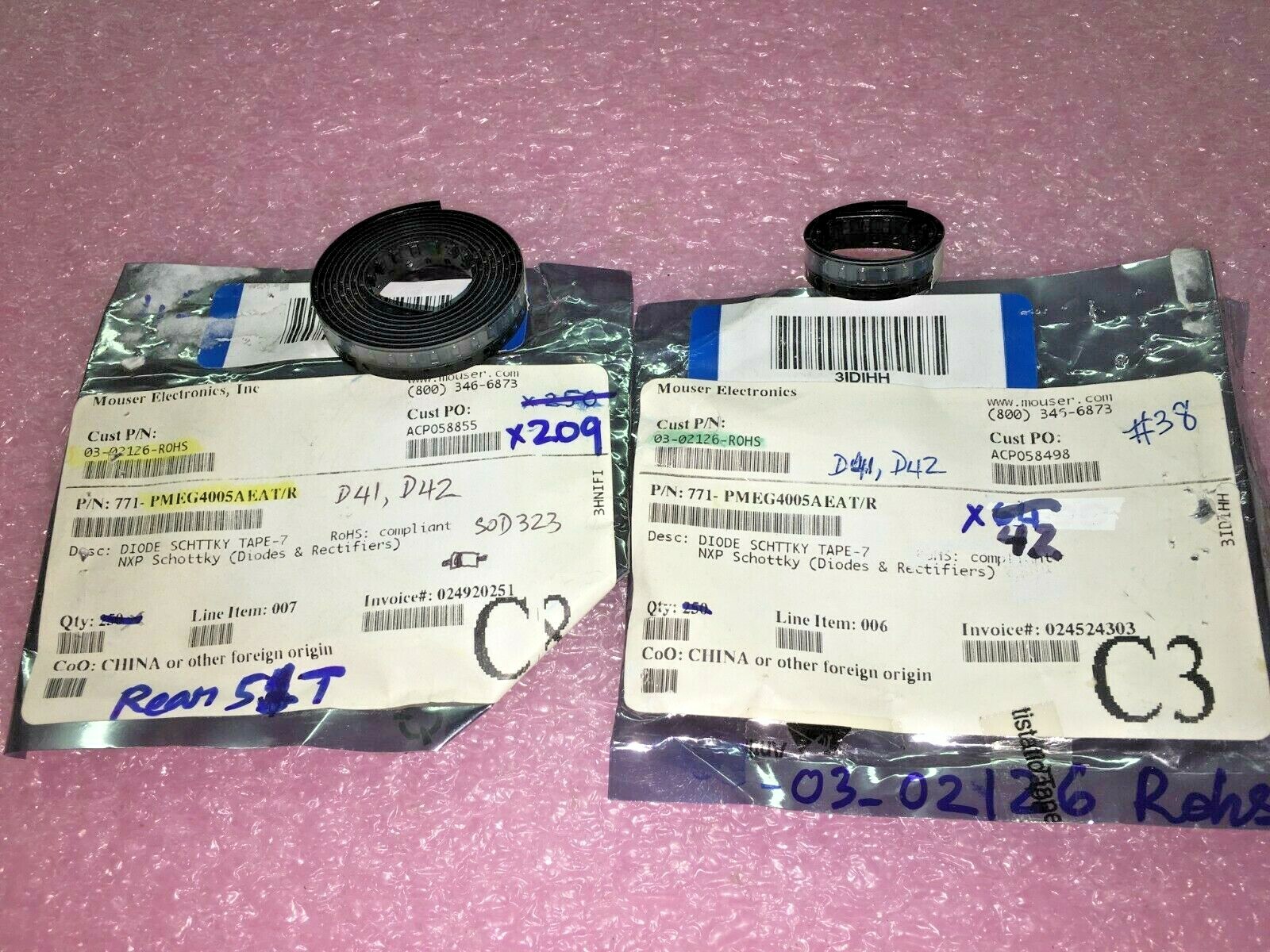 (251 PIECE LOT) PMEG4005AEA, PMEG4005AEA,115, DIODE SCHOTTKY 40V 500MA SOD323