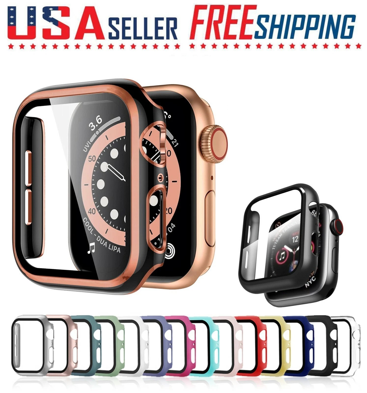 For Apple Watch [2 Pack] SE 7 6 5 4 3 Tempered Glass Hard Full Cover Case iWatch