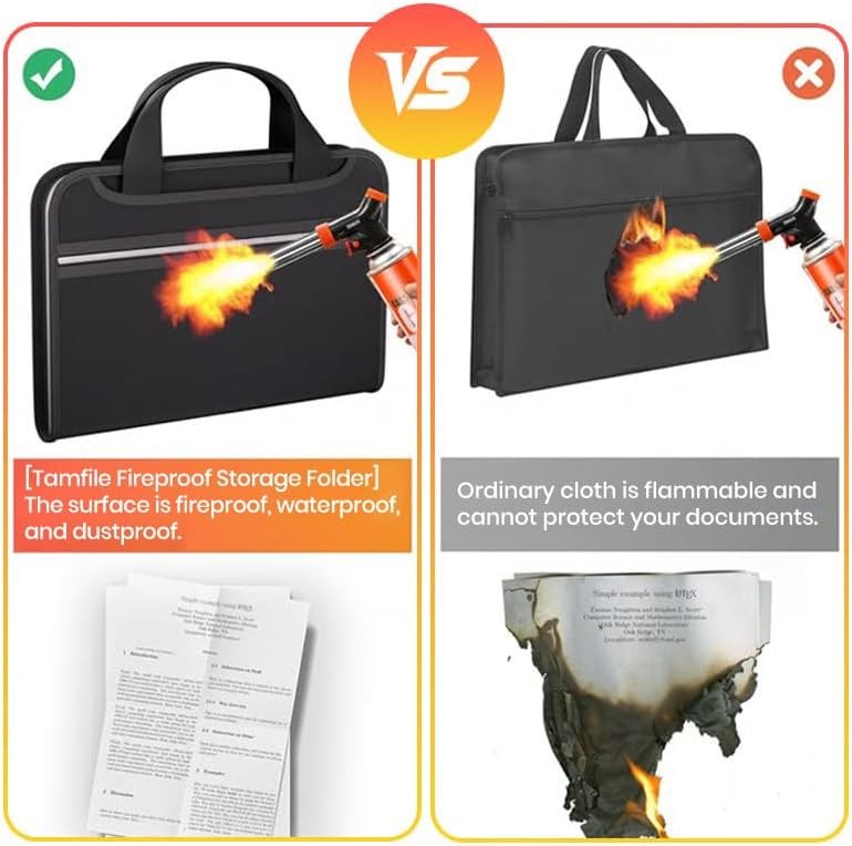 Large Capacity A4 Fireproof File Folder with Handle｜Portable Document Organizer