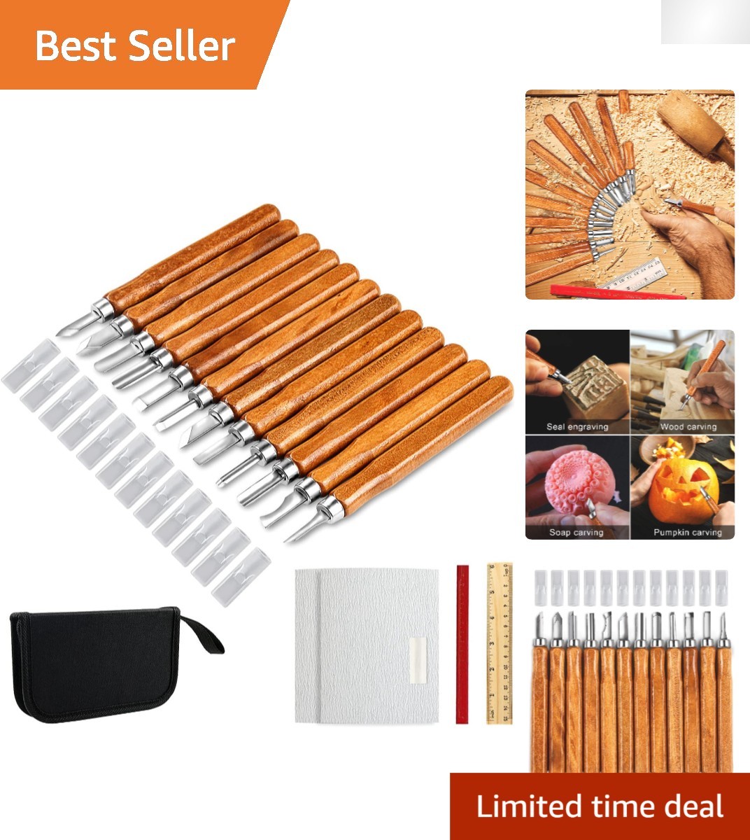 20-Piece Carbon Steel Wood Carving Knife Set - Perfect for Beginners and Experts