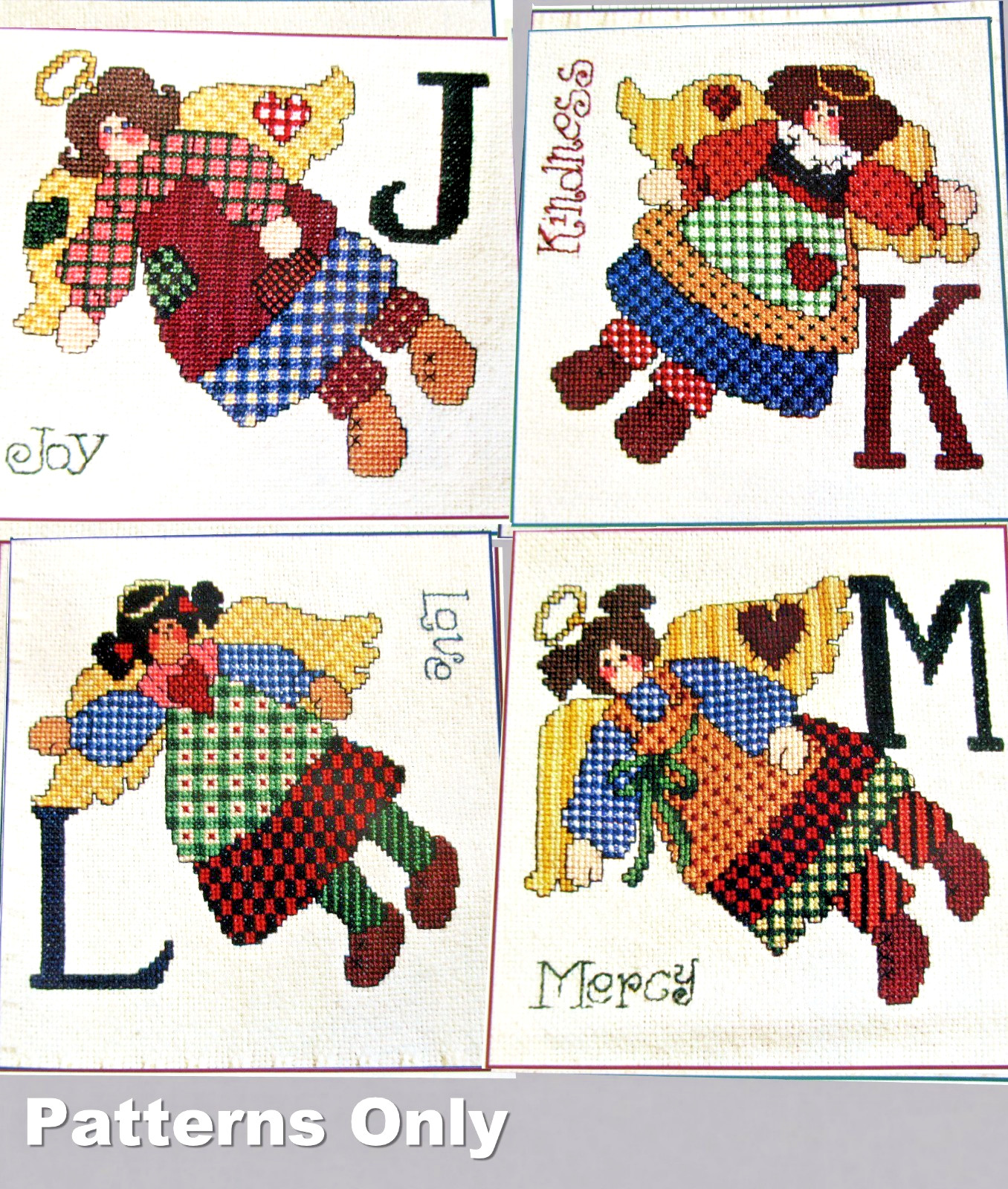 Angels J-K-L-M Joy Kindness Love Mercy Afghan Design CROSS STITCH PATTERNS