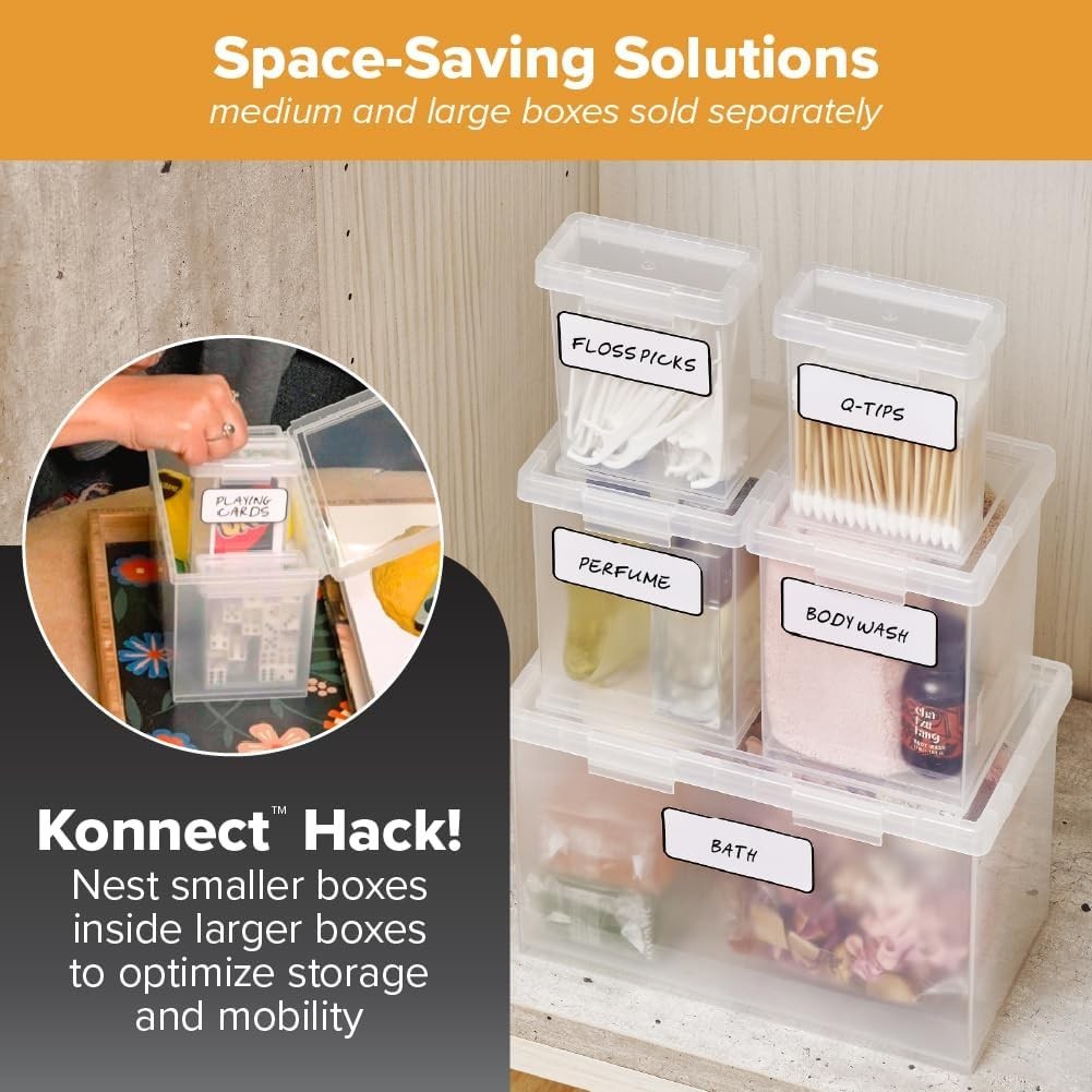 Konnect Storage Containers W/ Lids Organizer Clear Plastic Box Stackable Nesting