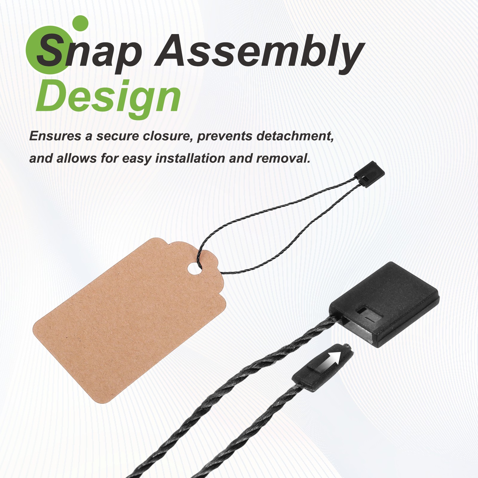 1000pcs Polyester Hang Tag String (6.7") - Plastic Snap Lock Pin Loop Black