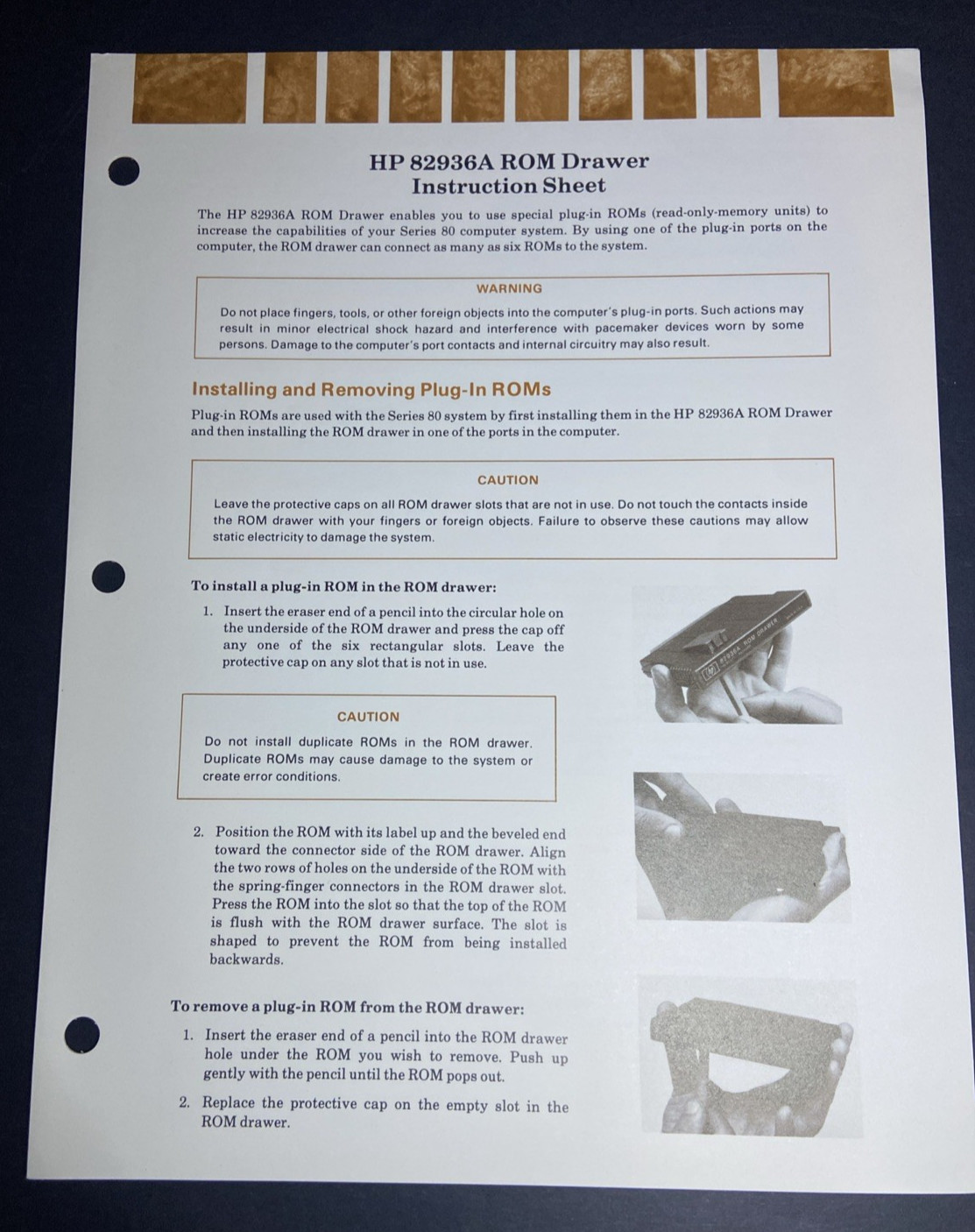 Vintage Original HP 82936A ROM Drawer Instruction Sheet 00085-90419 1/81