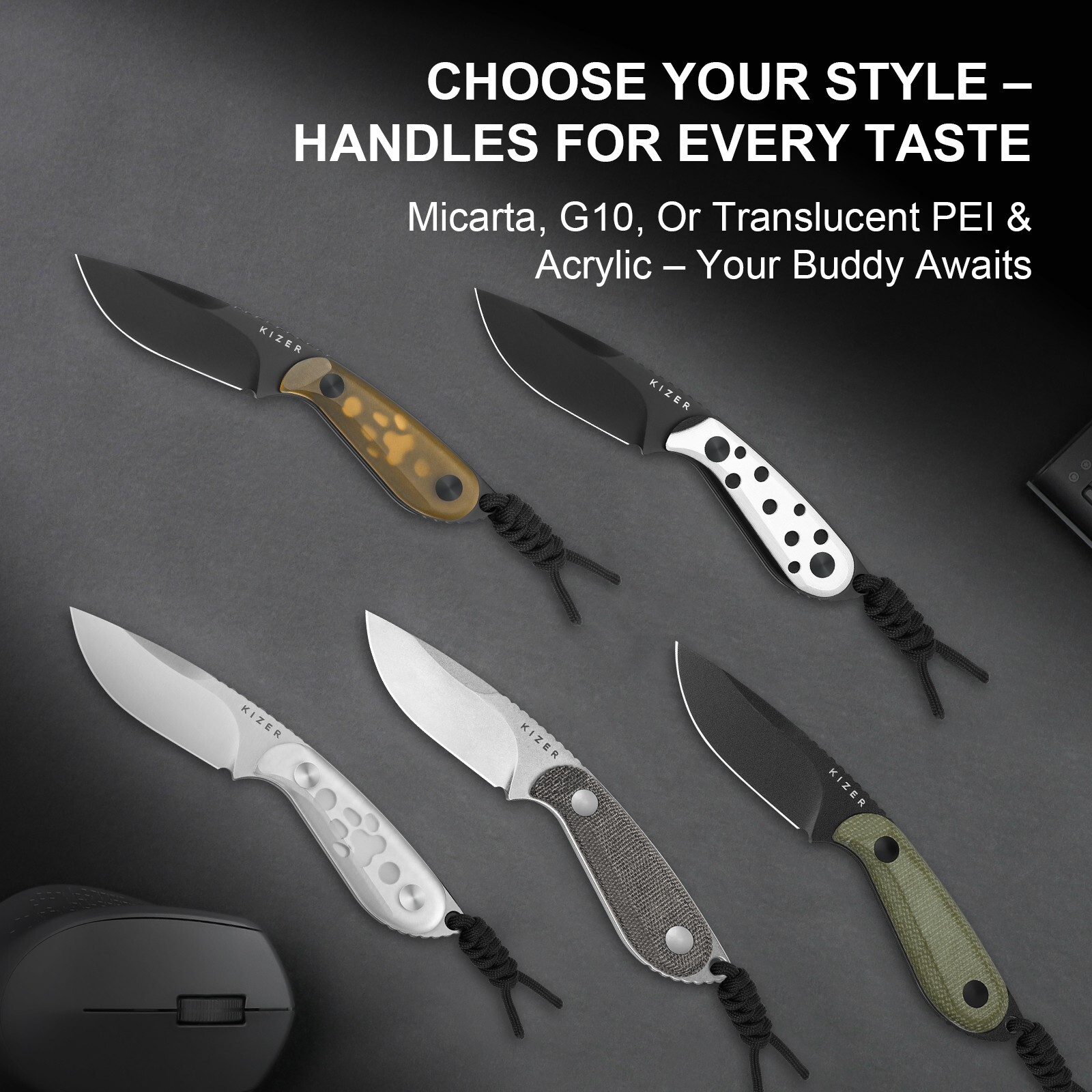 Kizer Buddy Fixed Knife Compact 14C28N Blade Micarta Handle Drop Point 1081A8