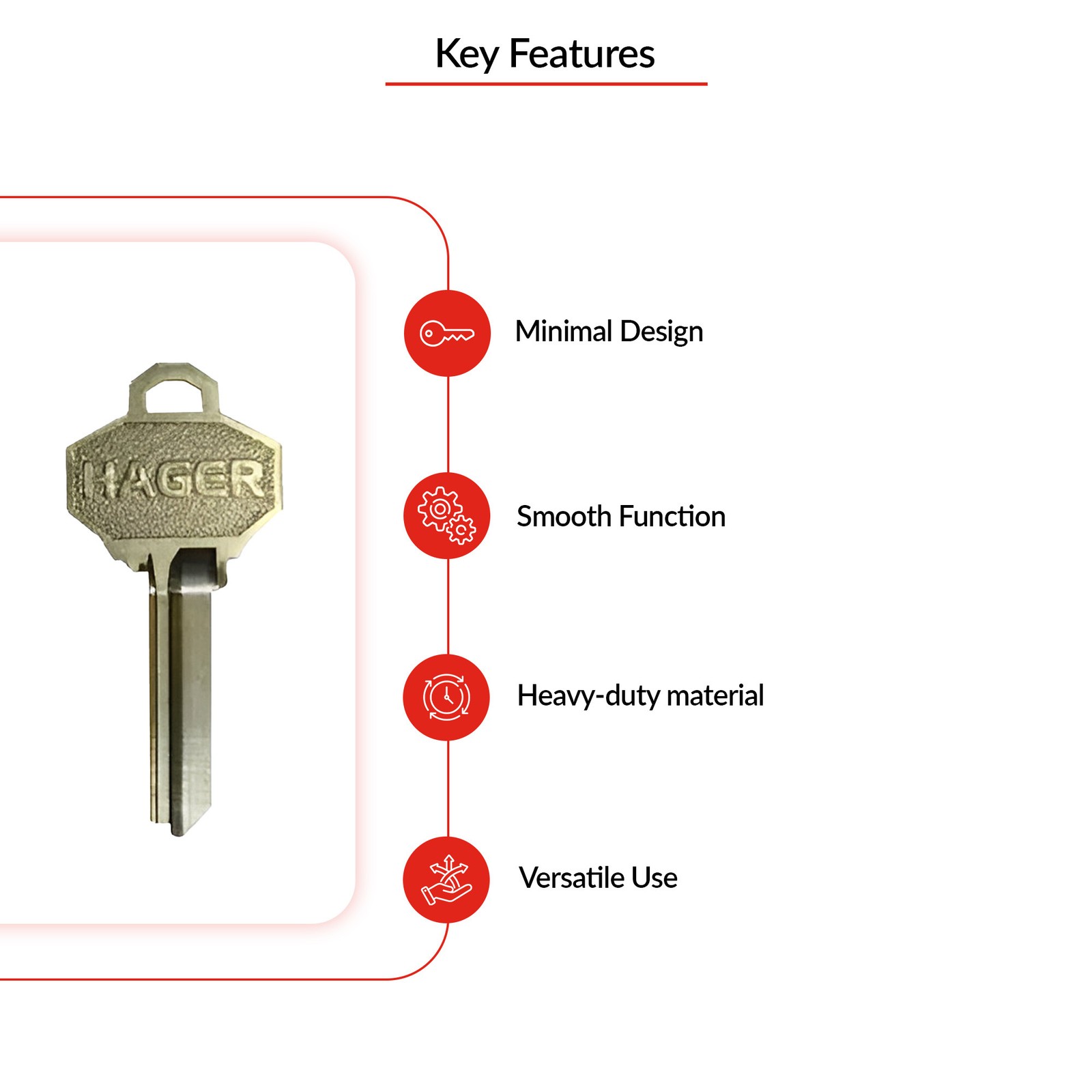 Hager 3907 H1 Key Blank Brass Replacement Key