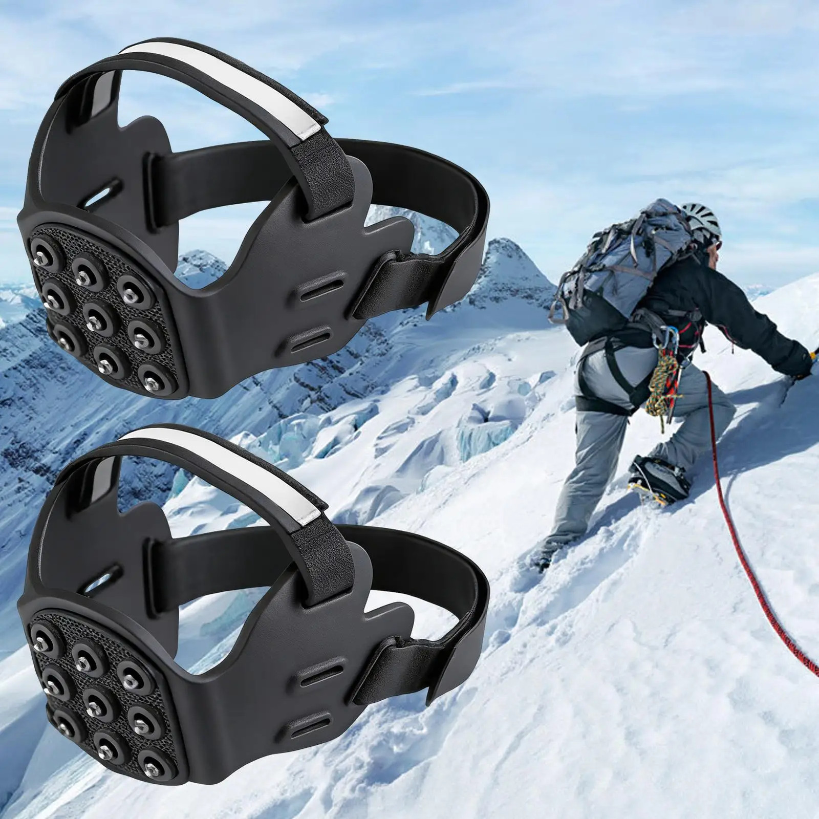 Shoe Spikes Ice Grips for Snow 1 Pair 9 Tooth Anti Slip Crampons with Reflective