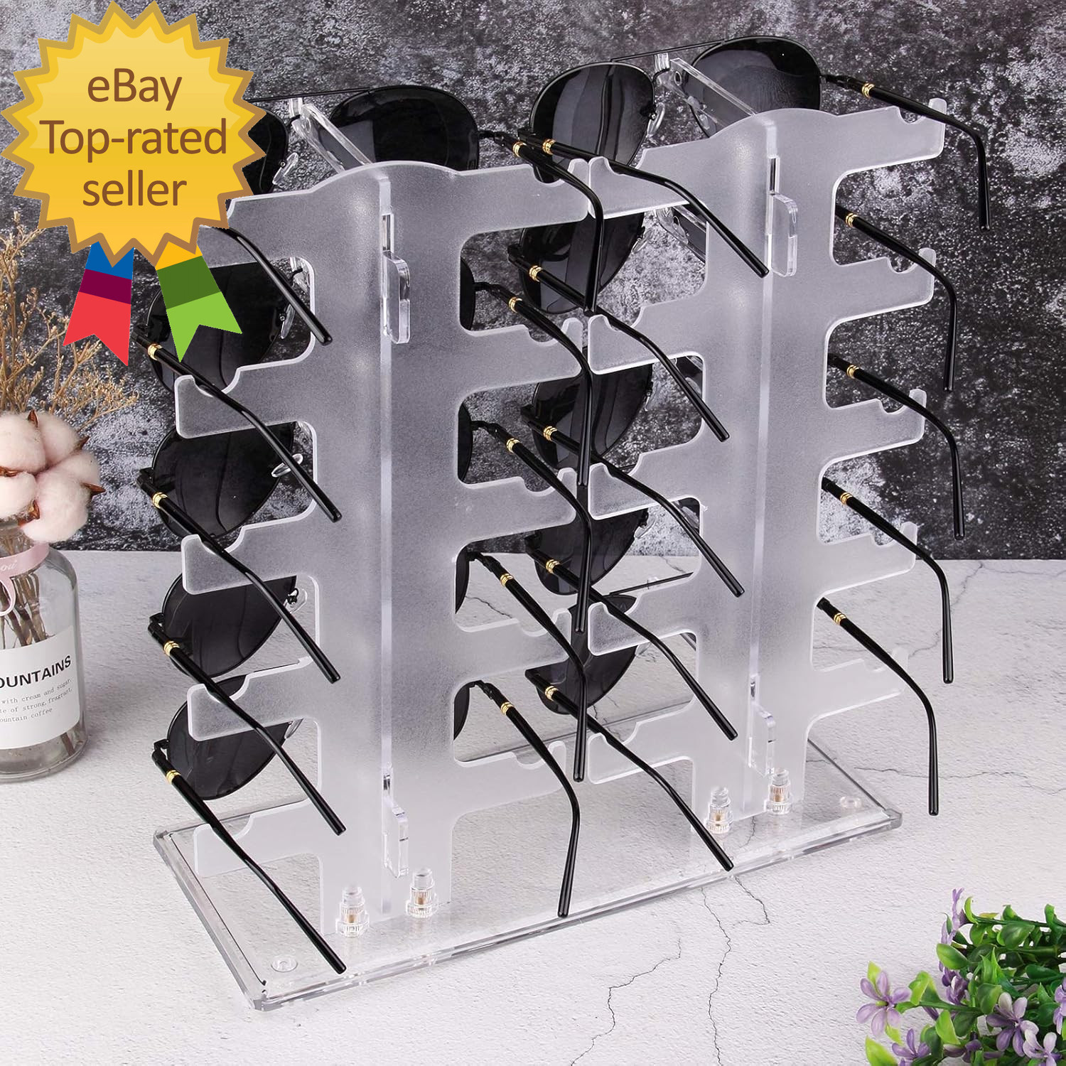 2 Row Sunglasses Rack Holder Glasses Display Stand Transparent