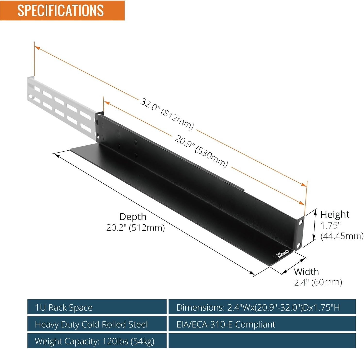 1U Universal Rack Mount Rails4-Post Server Rack Shelf Rail with 20.9-32 Adjustab