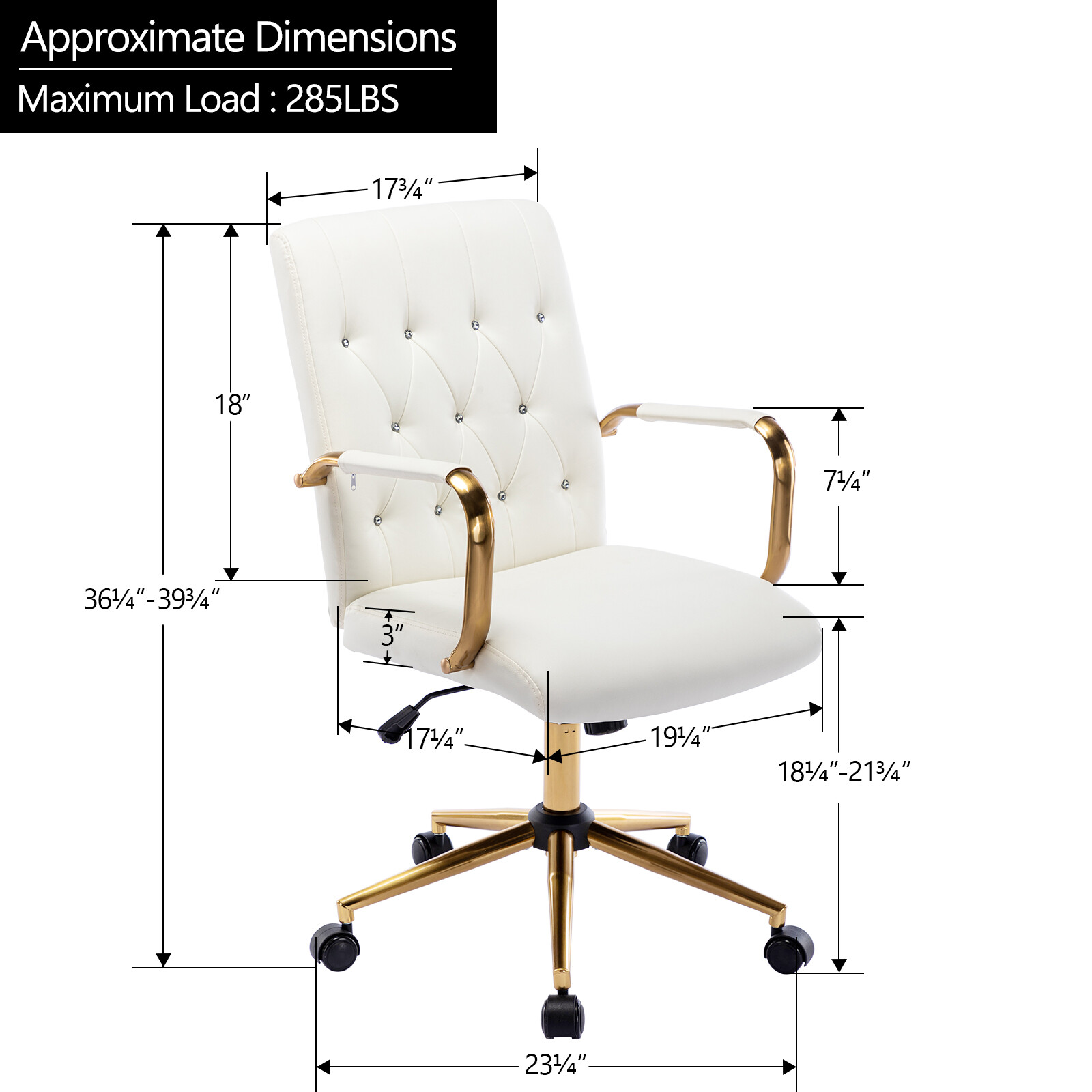 Duhome PU Leather Home Office Desk Chairs, Modern Gold Task Chair with Wheels
