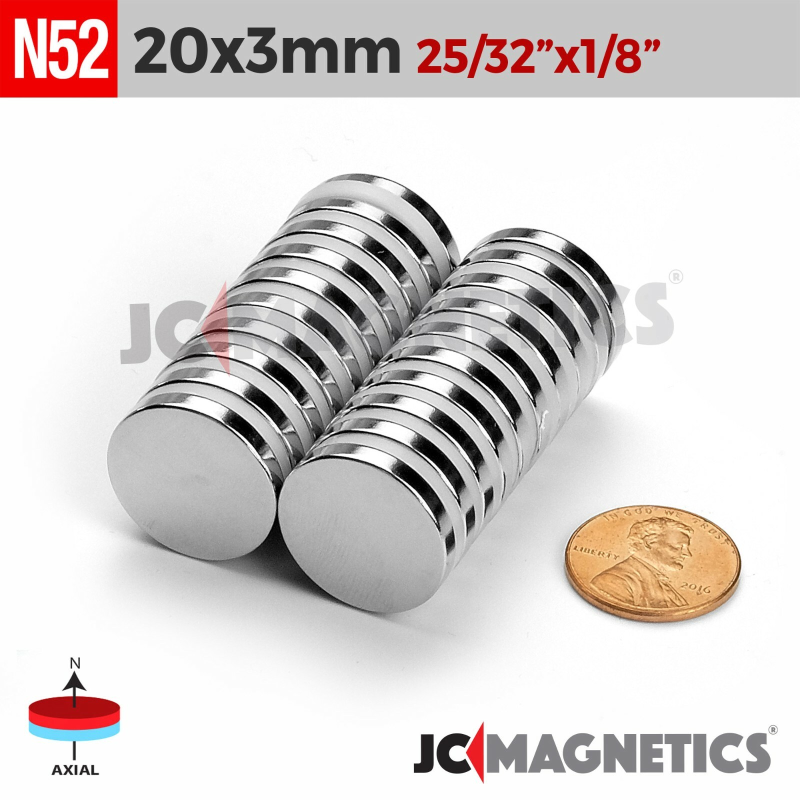 20mm x 3mm N52 Neodymium Magnet Discs Heavy-Duty Industrial Grade 20x3mm